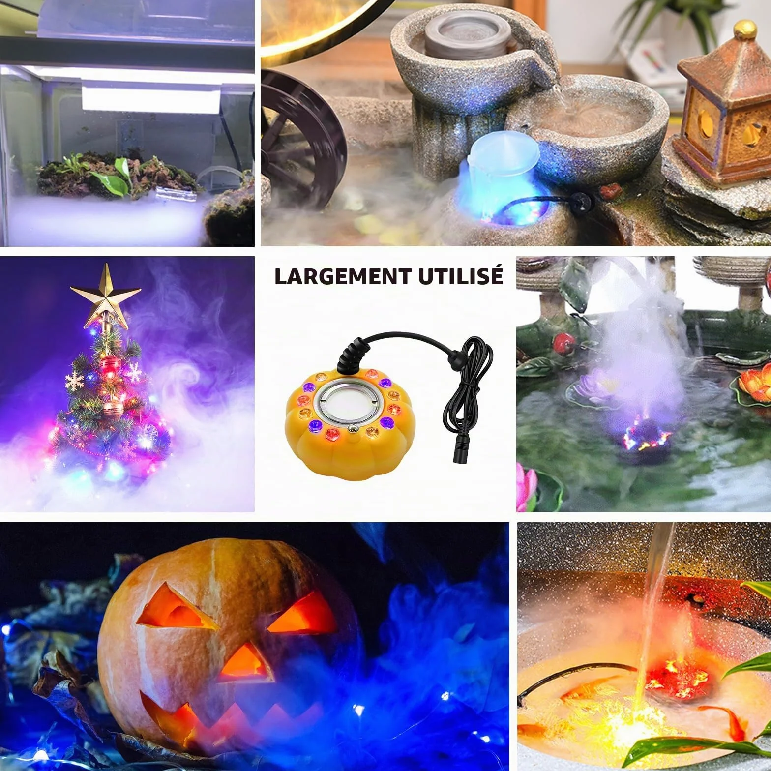 PORFOYO Nébuliseur à Ultrasons 12 LED Brumisateur Ultrason Mini Machine à Fumée d'Halloween avec Protection Anti-éclaboussures