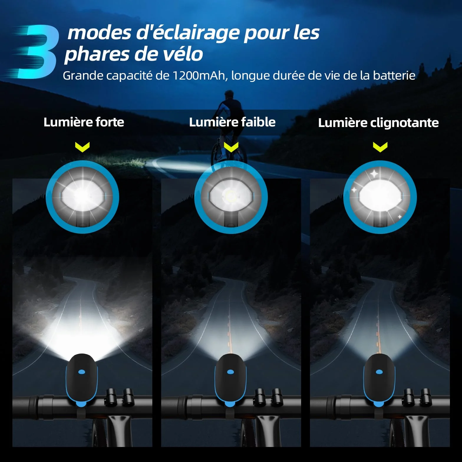 Lumiere Velo Avant et Arriere, Lampe Velo Rechargeable Type C, 3 Modes Phare Velo, 5 Modes Feu Arriere Velo, Lumière Velo Convient Tous Vélos & Conditions de Cyclisme