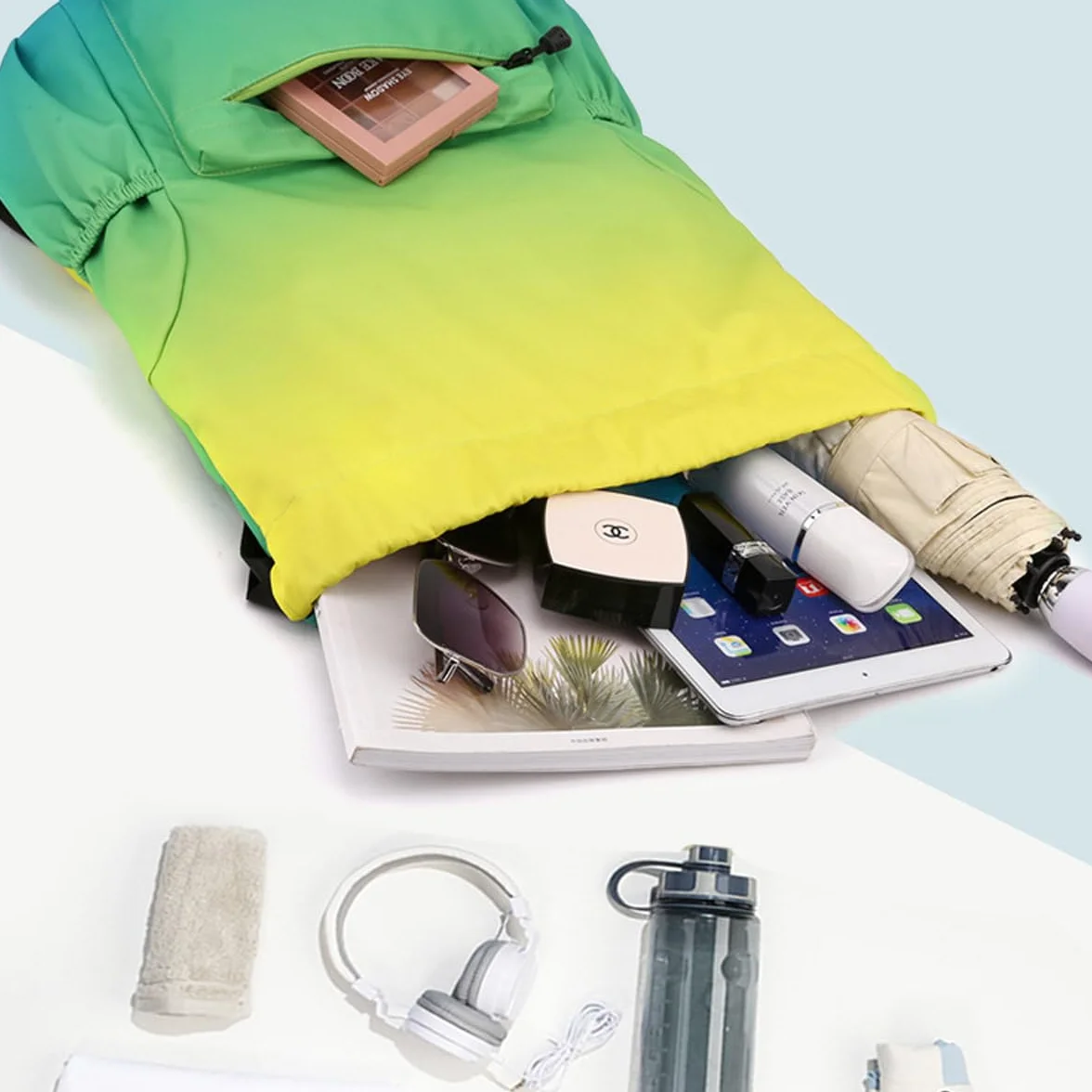 Sac de Sport à Cordon, Sac à Dos à Cordon pour Femme Homme, Sac de Gym avec Poche Zippée, Sac de Rangement pour Sport Voyage Yoga