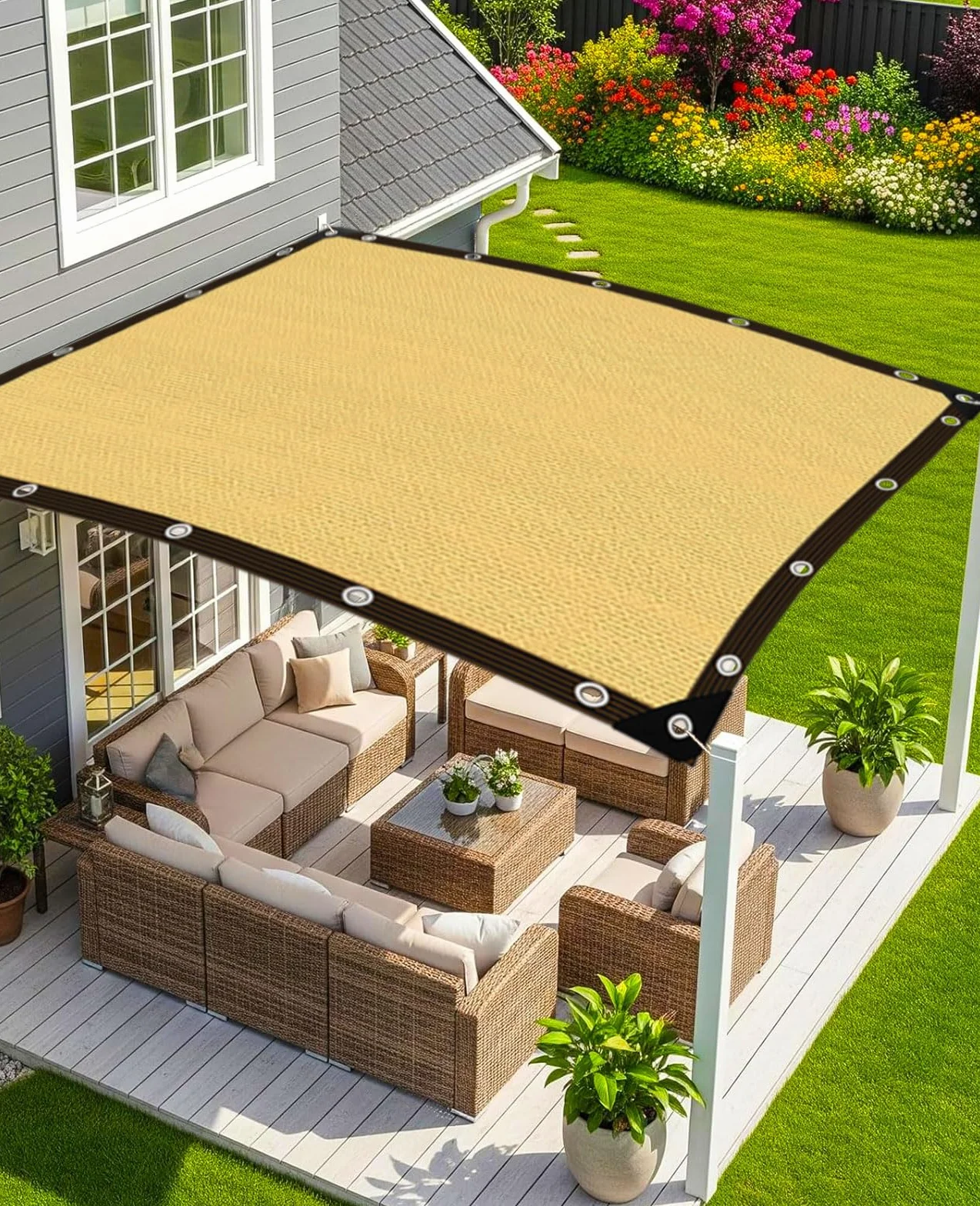 Voile d'ombrage 85% UV toile d'ombrage avec œillets pour serre jardin pergola patio