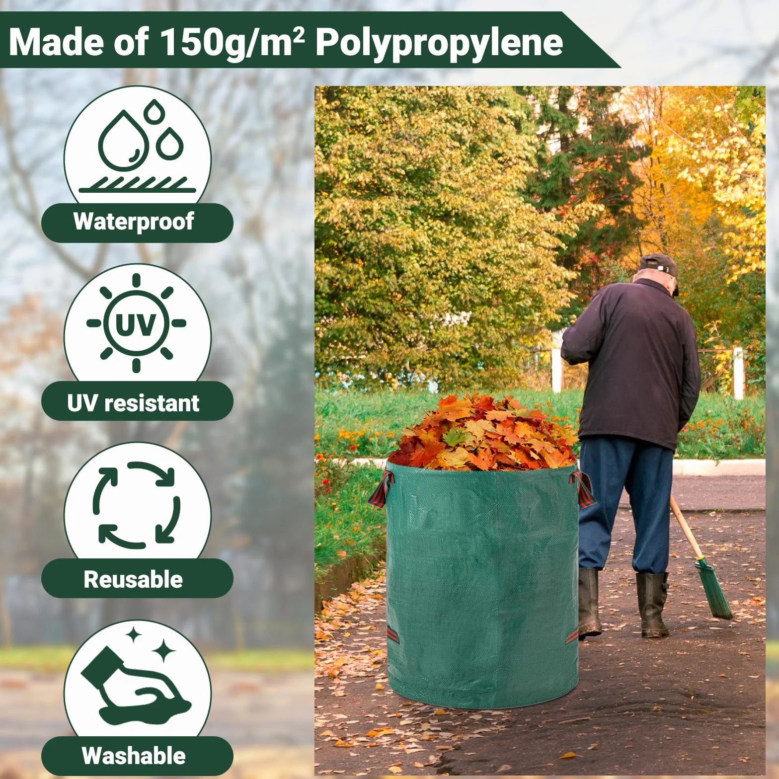 Velway Sacs à Déchets de Jardin Robustes 500Lx2 Réutilisables avec Poignées Pliables Tissu Industriel