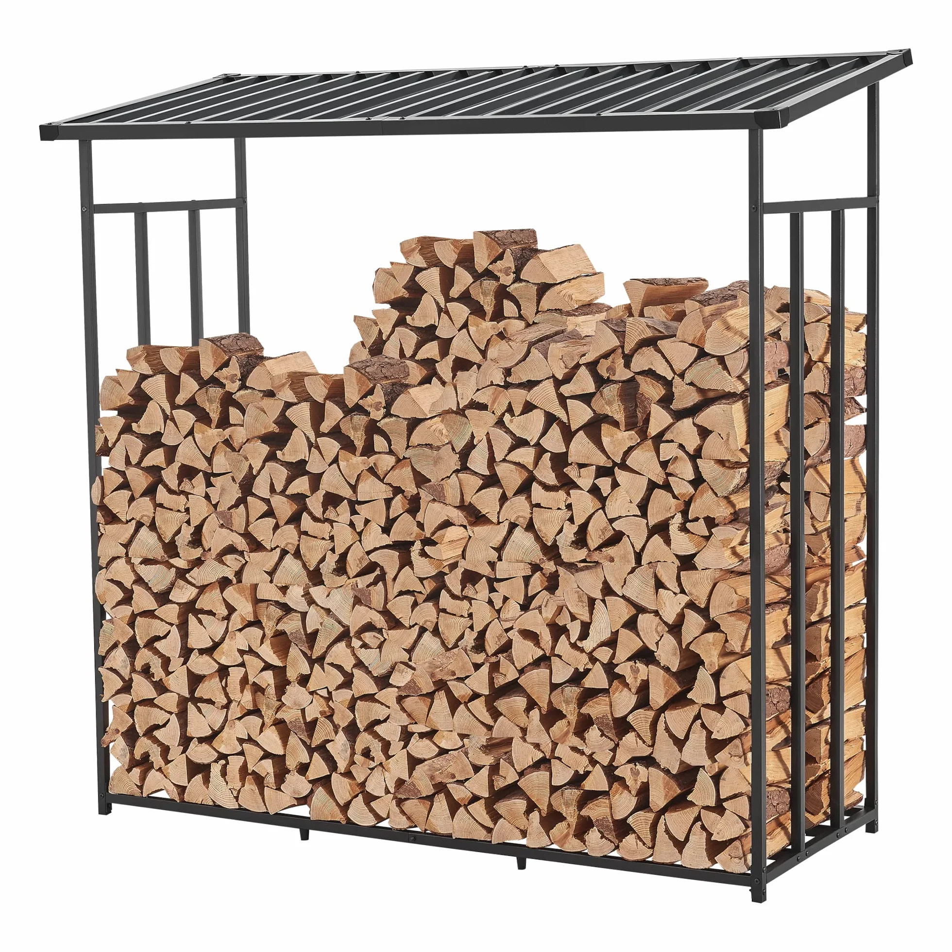 Abri-Bûches Couvert avec Housse de Protection Support Bois de Chauffage Acier Galvanisé Laqué Noir