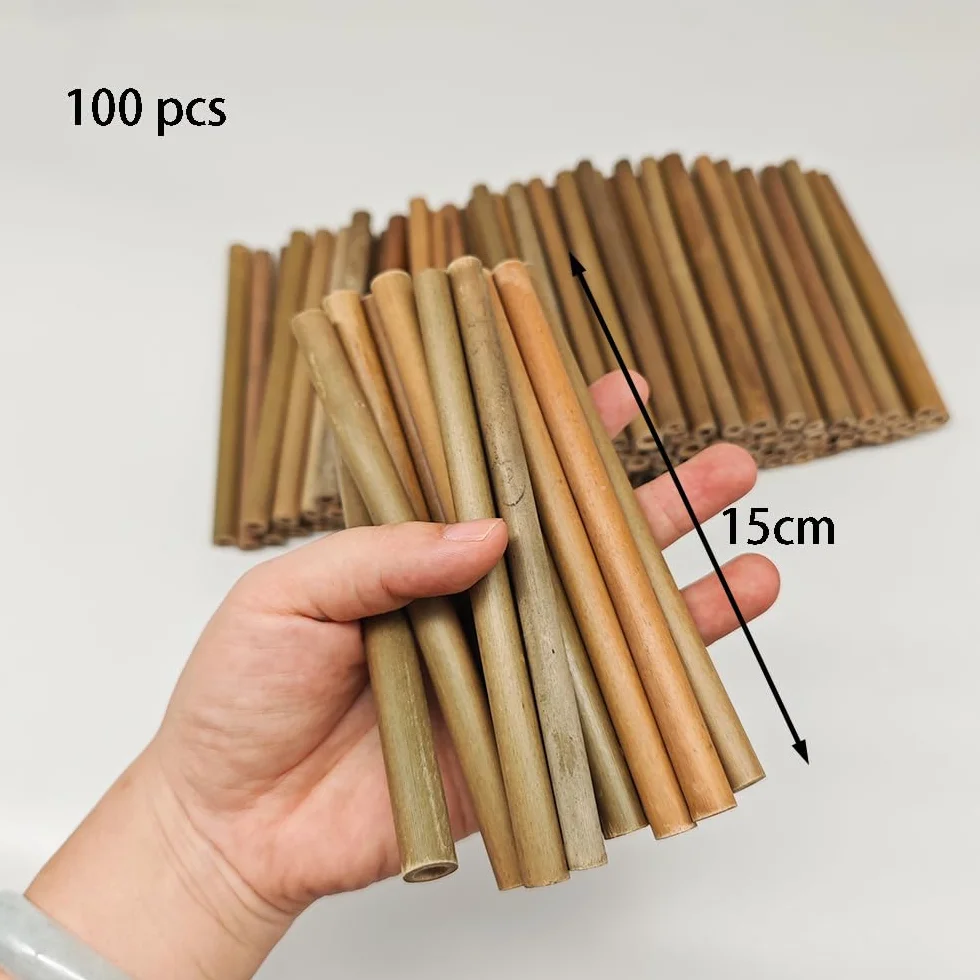 Matériau de Remplissage de Tubes d'hôtel à Insectes 100 pièces Tube en Bambou Naturel 15cm Accessoires Maison d'abeille écologique Jardin