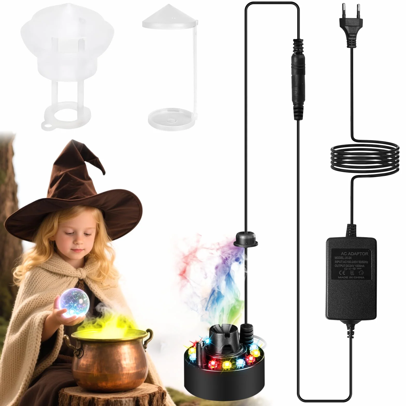 Nébuliseur à ultrasons 24V 12 LED pour Halloween avec protections anti-éclaboussures amovibles