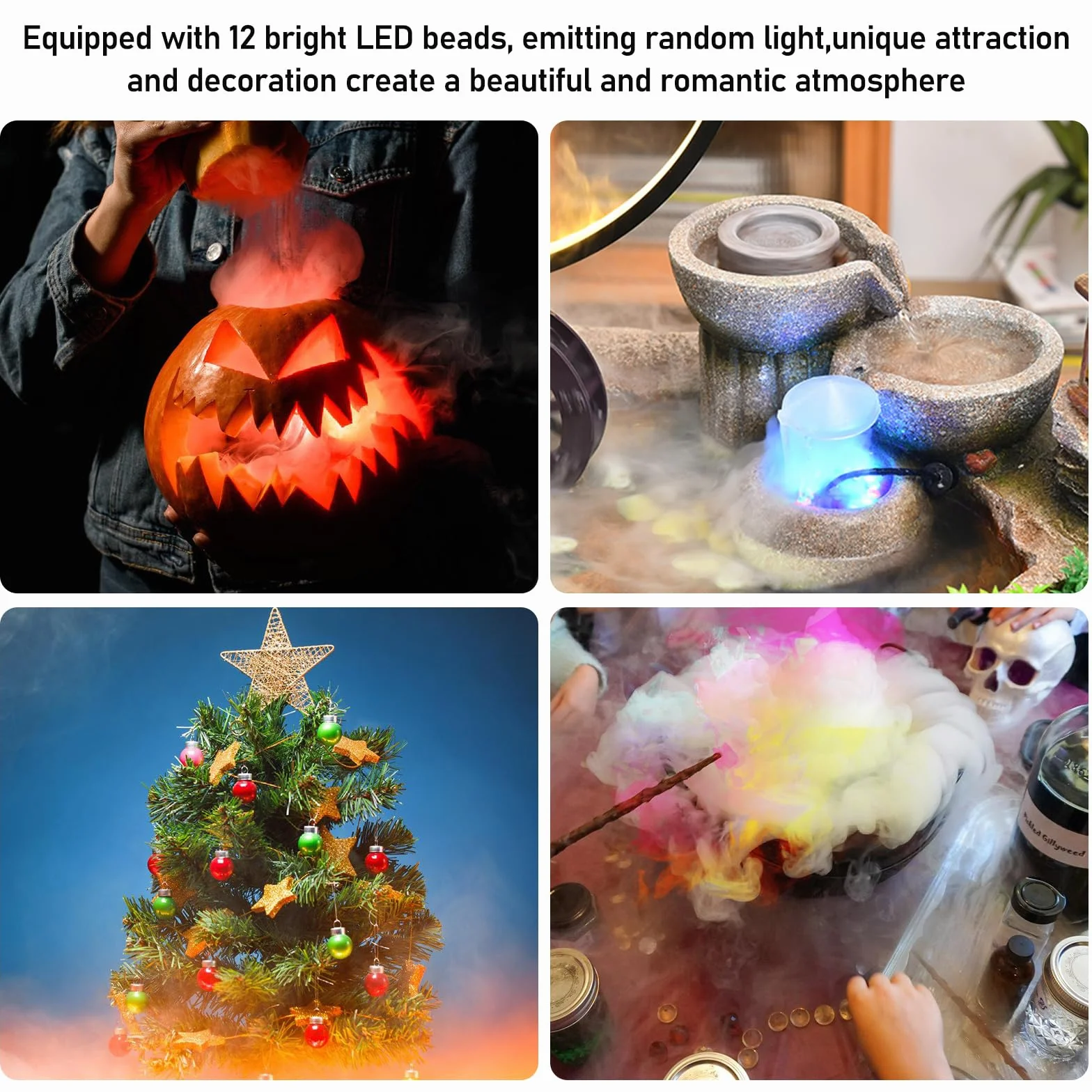 Brumisateur à Ultrasons 12 LED Lumières Colorées Anti-éclaboussures Amovible pour Fontaine Étang Noir