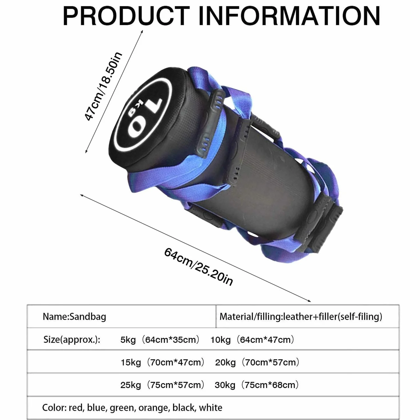 Sac Lesté Power Bag Sand Bag 5-30 Kg Fitness Entraînement Multifonction Blue 10kg Empty Leather