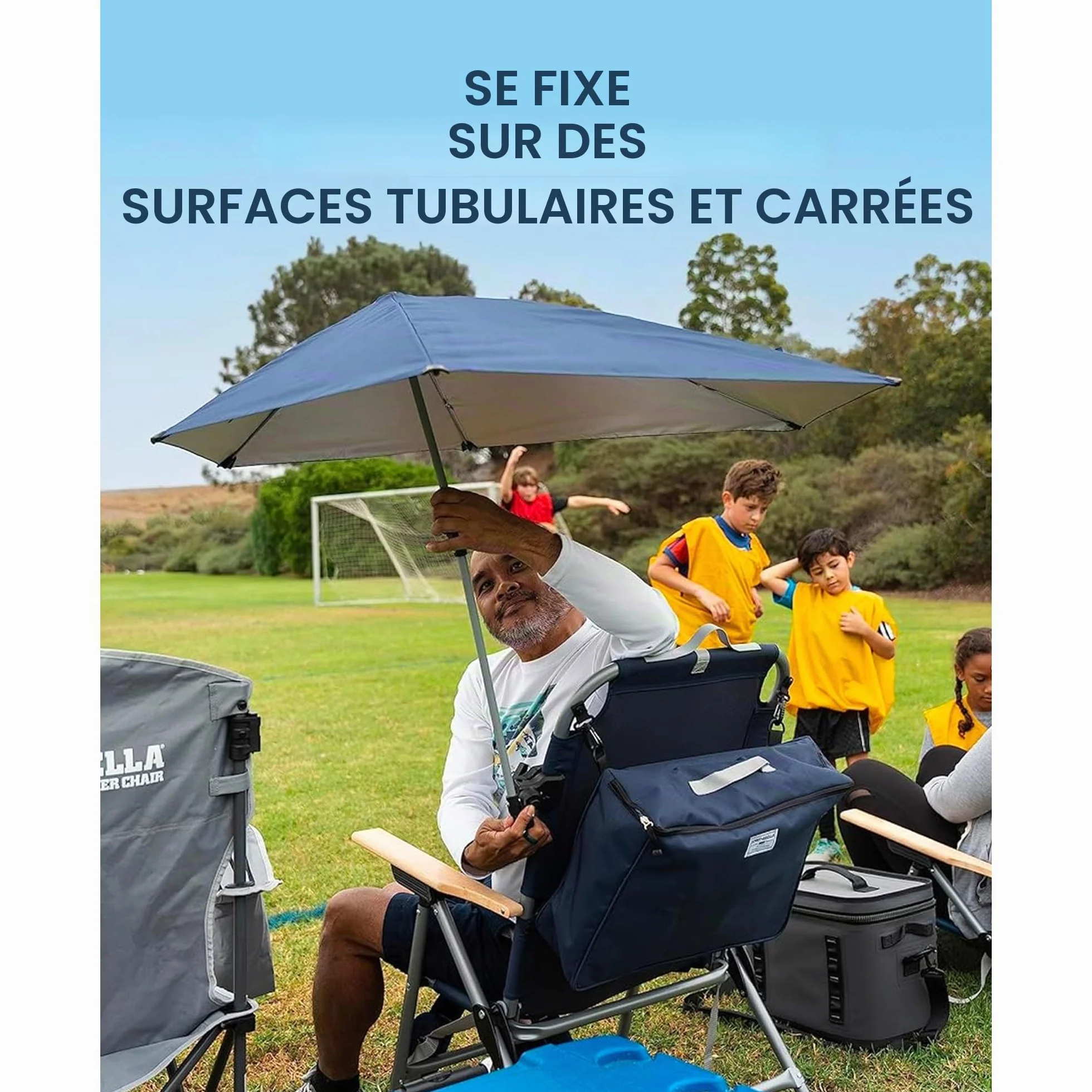 Versa-Brella Parasol Réglable avec Rotation 360 Degrés, Doublure UPF 50+ pour Chaises, Léger et Facile à Installer, 107 cm, pour Plage, Camping, Terrasse, Activités Sportives et Poussettes - Noir