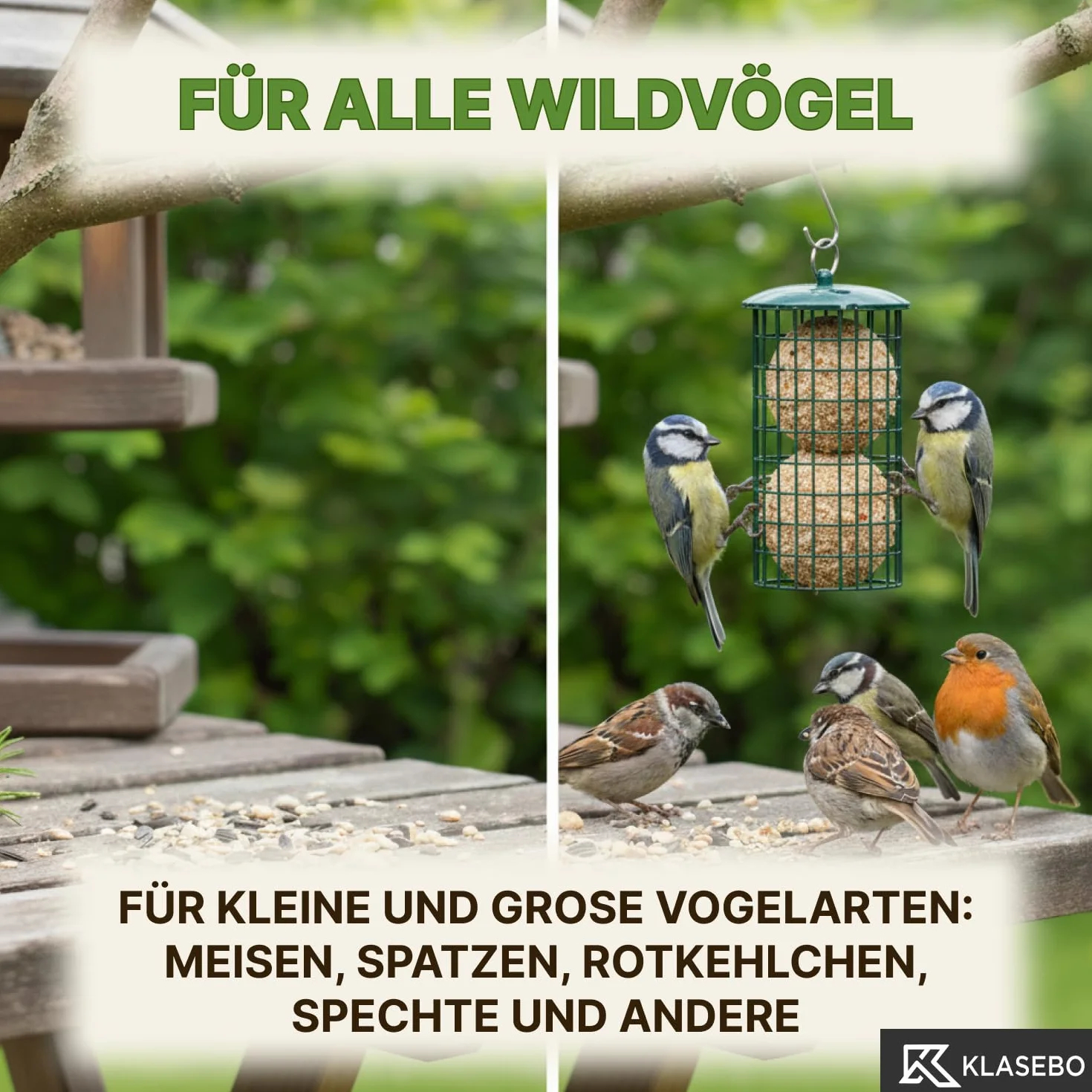 KLASEBO Boules de Graisse Oiseaux avec Insectes, Lot de 200 x 90 g, sans Filet, Nourriture Exterieur