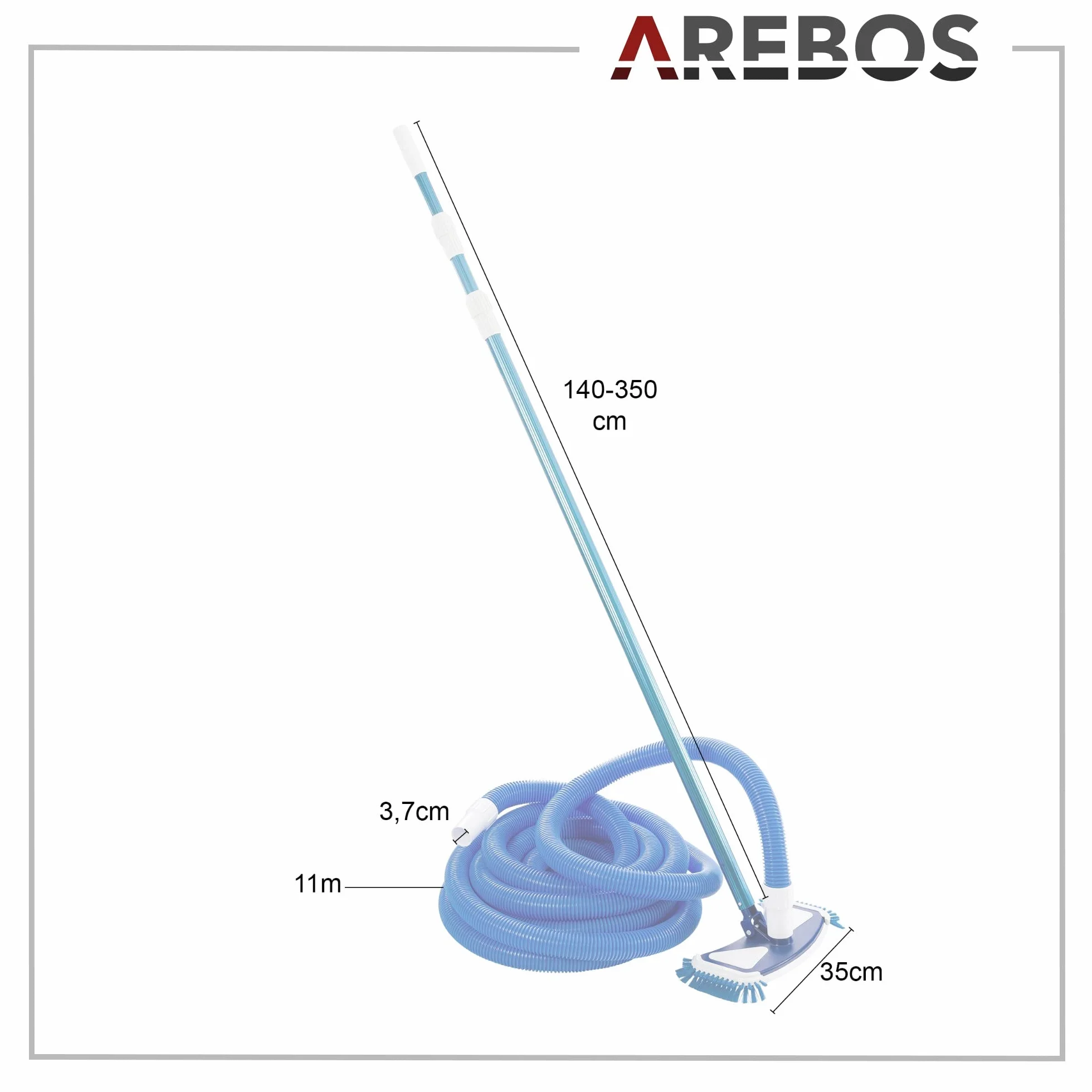 Arebos Brosse de Piscine avec Perche Télescopique et Tuyau Aspirateur