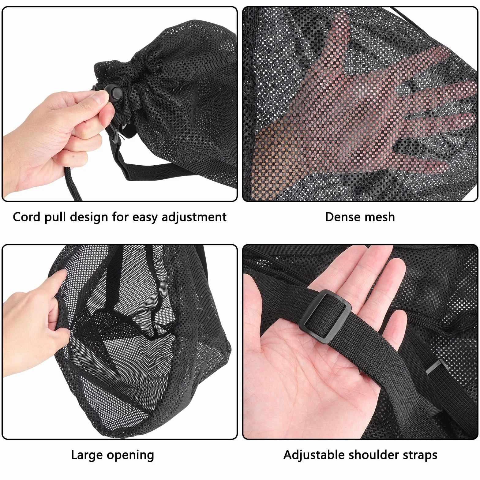 Lot de 2 sacs en maille filet pour ballon de basketball - 48 x 37 cm - Sac de gym avec cordon de serrage - Sac de basketball à suspendre - Sac de plage - Sac à dos en maille - Portable