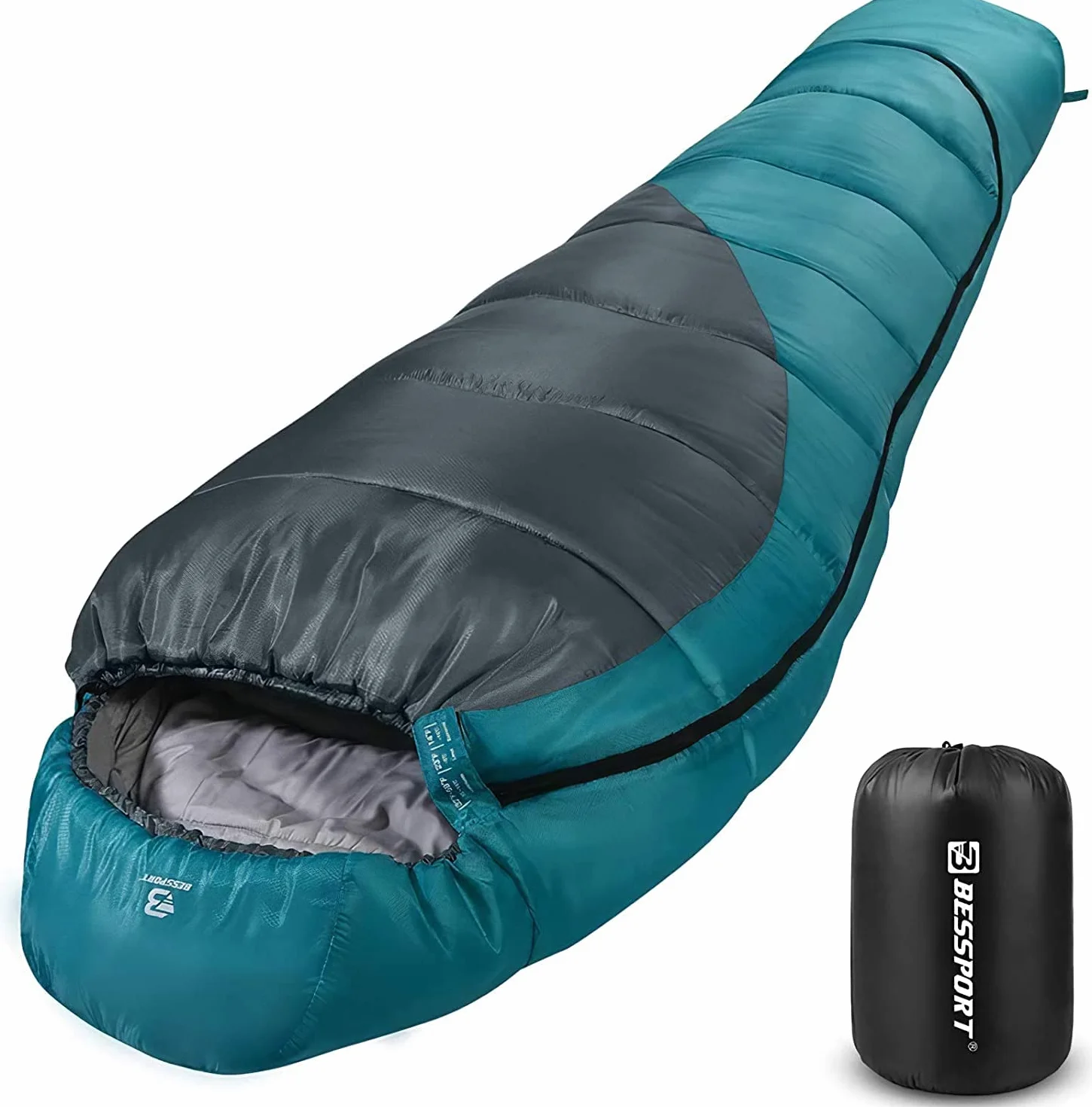 Bessport Sac de Couchage -9 - 0℃ pour de Couchage Momie pour Adultes 3-4 Saisons Compact Sac Couchage Sarcophage Grand Froid, Convient pour le camping, la randonnée, les activités de voyage en plein air