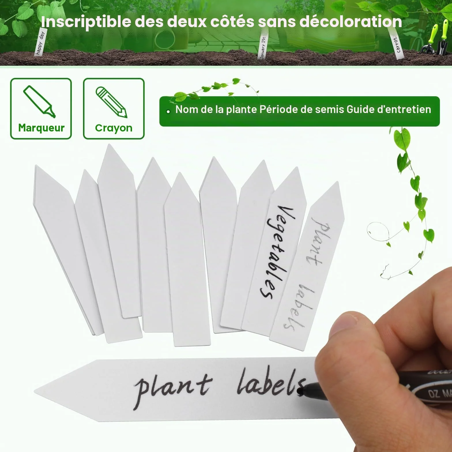 KINGLAKE étiquette en plastique pour plantes 100 pièces 10x2cm blanc