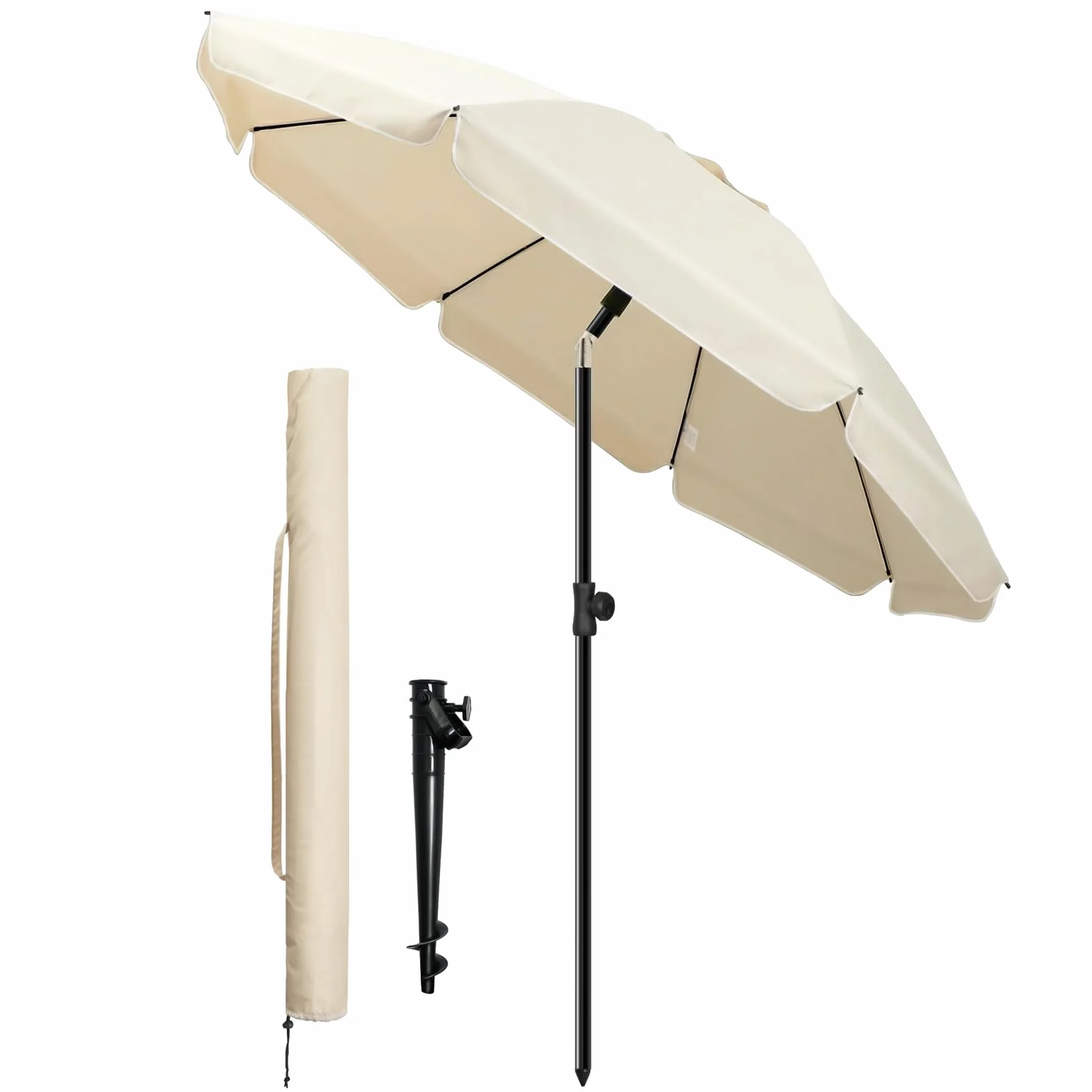 Parasol de Jardin 200cm Inclinable Hauteur Réglable Protection UV 50+ Beige