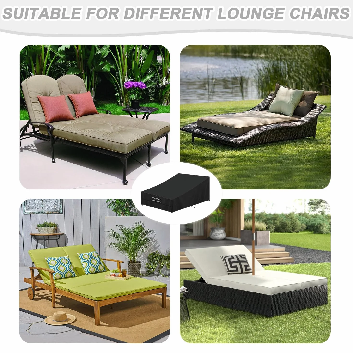 Housse Transat Imperméable pour Chaise Longue de Jardin 210x150x40/90cm Tissu Oxford 420D Anti-UV