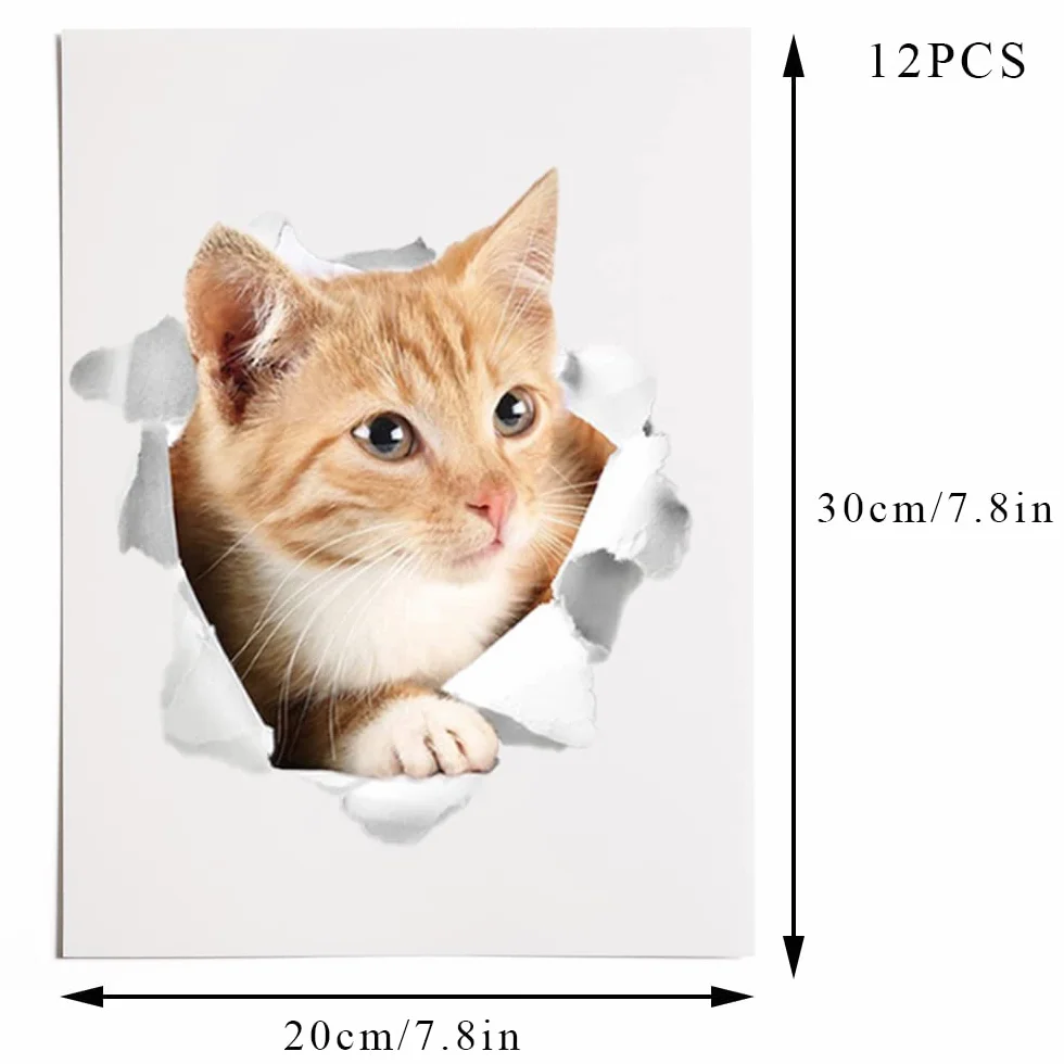 Lot de 12 autocollants 3d en forme de chats mignons pour réfrigérateur - Amovibles - Décoration maison