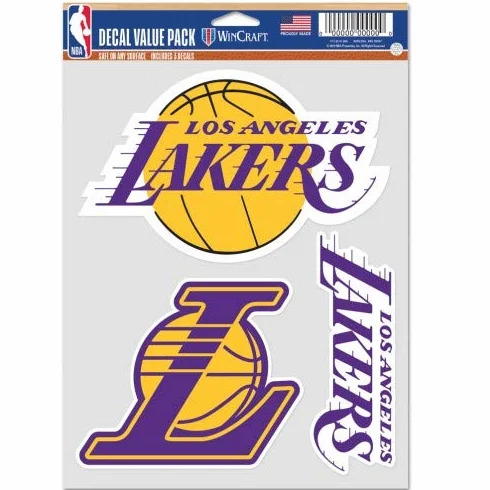 Lot de 3 autocollants NBA Los Angeles Lakers pour fan multi-usages, couleurs de l'équipe, taille unique