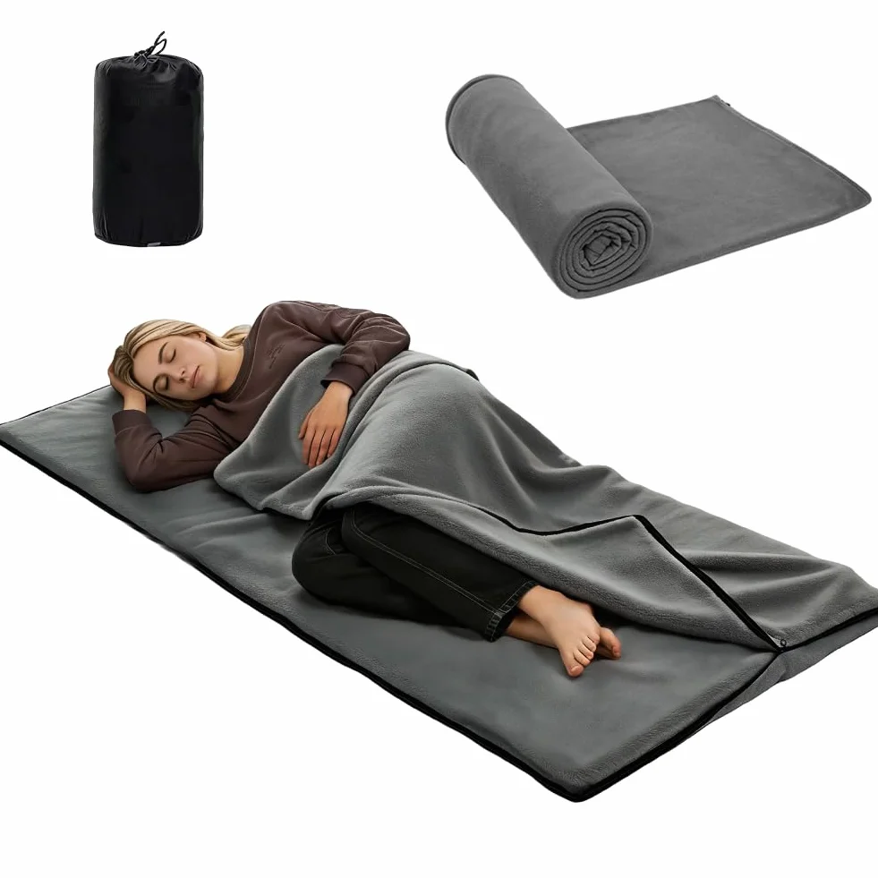 Sac de couchage en coton et coutil ultra léger - 180 x 80 cm - Sac de couchage intérieur en polaire compact - Sac de couchage léger pour le camping, la randonnée, l'auberge et l'extérieur