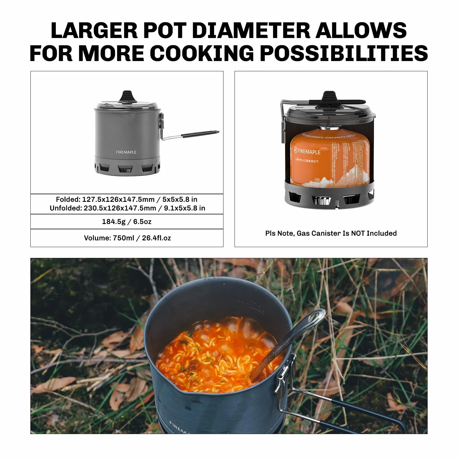 Fire-Maple G2 Petrel Ultraléger 750ml Pot de Camping Léger Extérieur Haute Efficacité Pliable Pot d'Echangeur de Chaleur Portable pour Randonnée Voyage(184,5g)