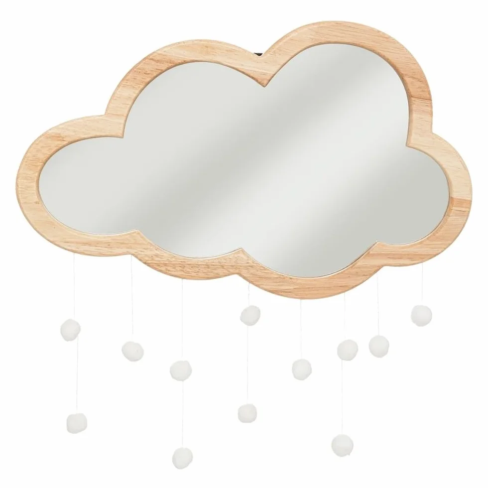 Atmosphera Miroir Bois Nuage Pompons
