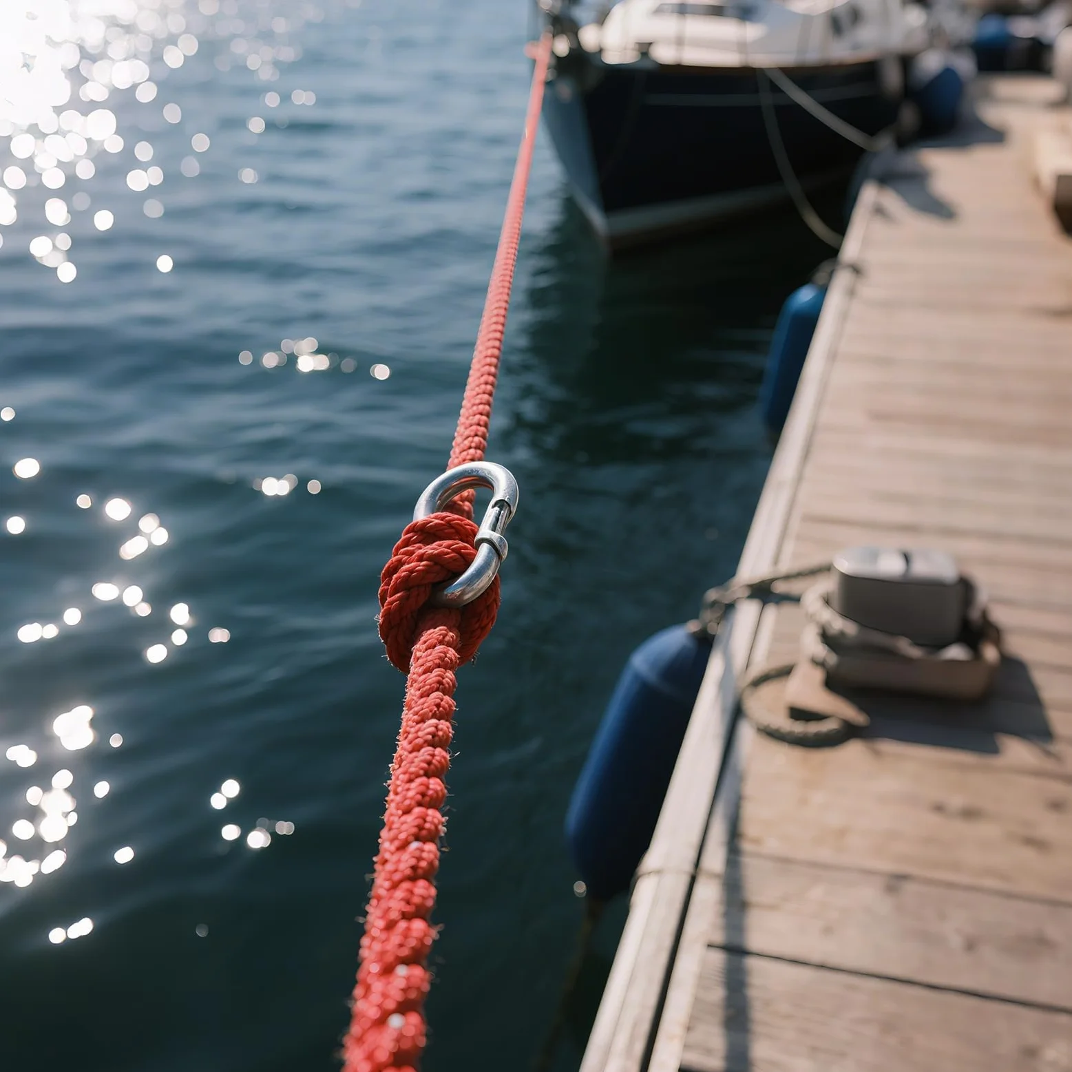 Corde de Bateau en PolypropylèNe De 6 mm, Longueur de 10 M, Flottante Et Hautement Visible en Rouge,pour Les Sports Nautiques,La PêChe Et La RandonnéE, Incluant Un Mousqueton en Acier Inoxydable