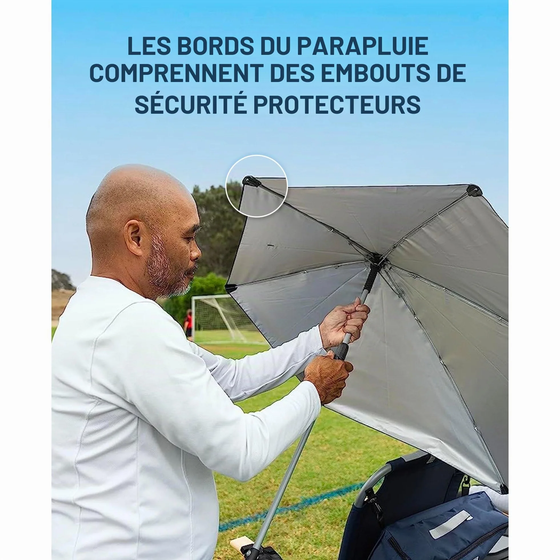 Versa-Brella Parasol Réglable avec Rotation 360 Degrés, Doublure UPF 50+ pour Chaises, Léger et Facile à Installer, 107 cm, pour Plage, Camping, Terrasse, Activités Sportives et Poussettes - Noir