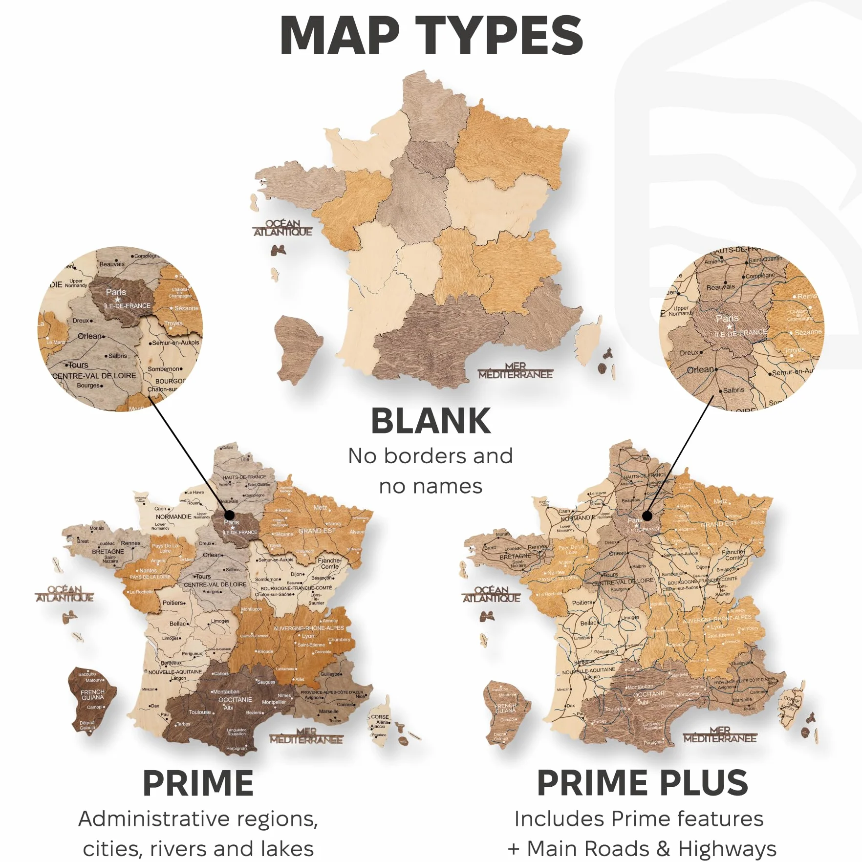 Carte de France Murale en Bois 3D - Décoration Bureau Artisanale - Idée Cadeau Voyage (Multicolor, S)