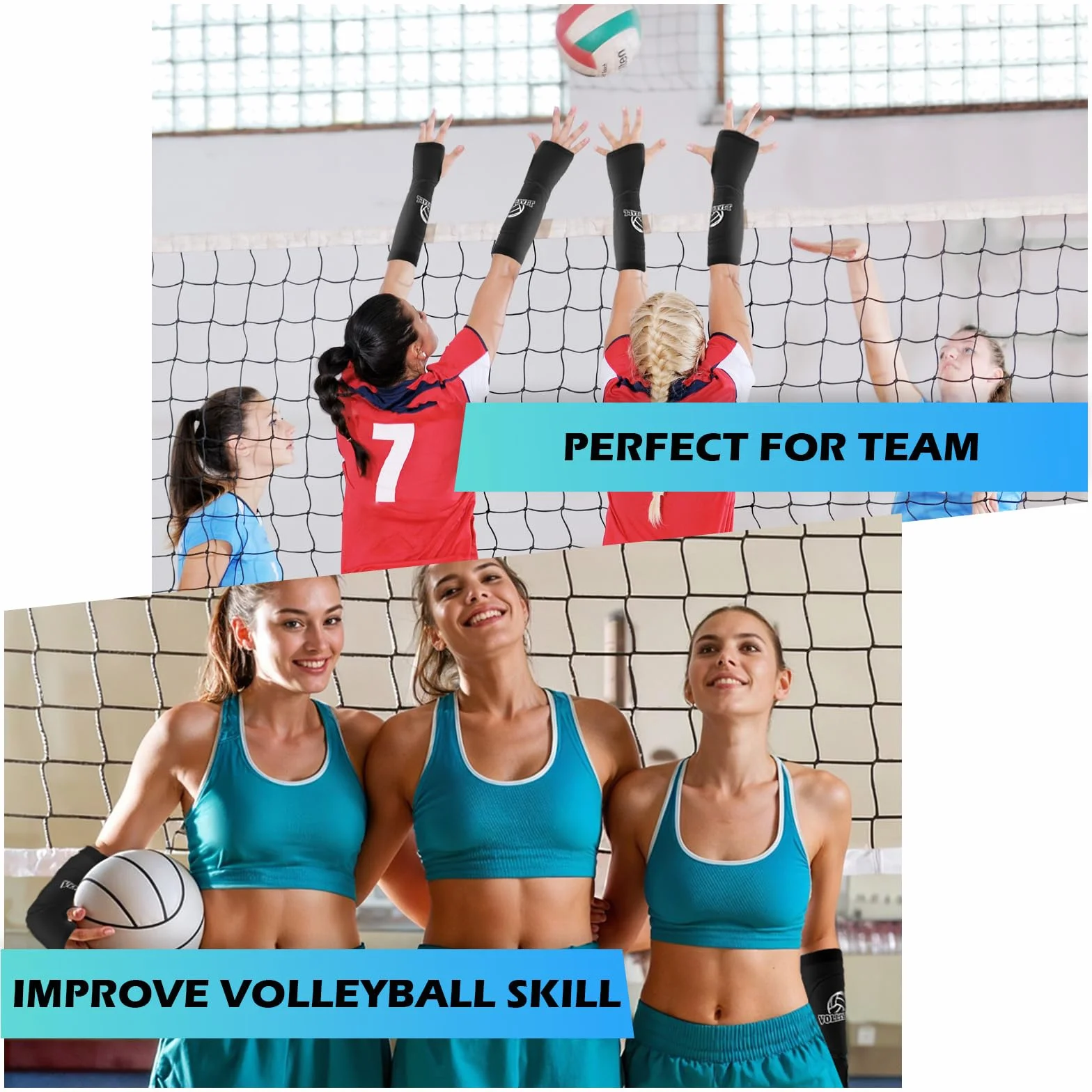 CIATBYYJ Manchons de bras de volley-ball avec coussinets de protection en mousse et trou pour le pouce - Manchon rembourré pour avant-bras - Pour enfants et jeunes - 1 paire