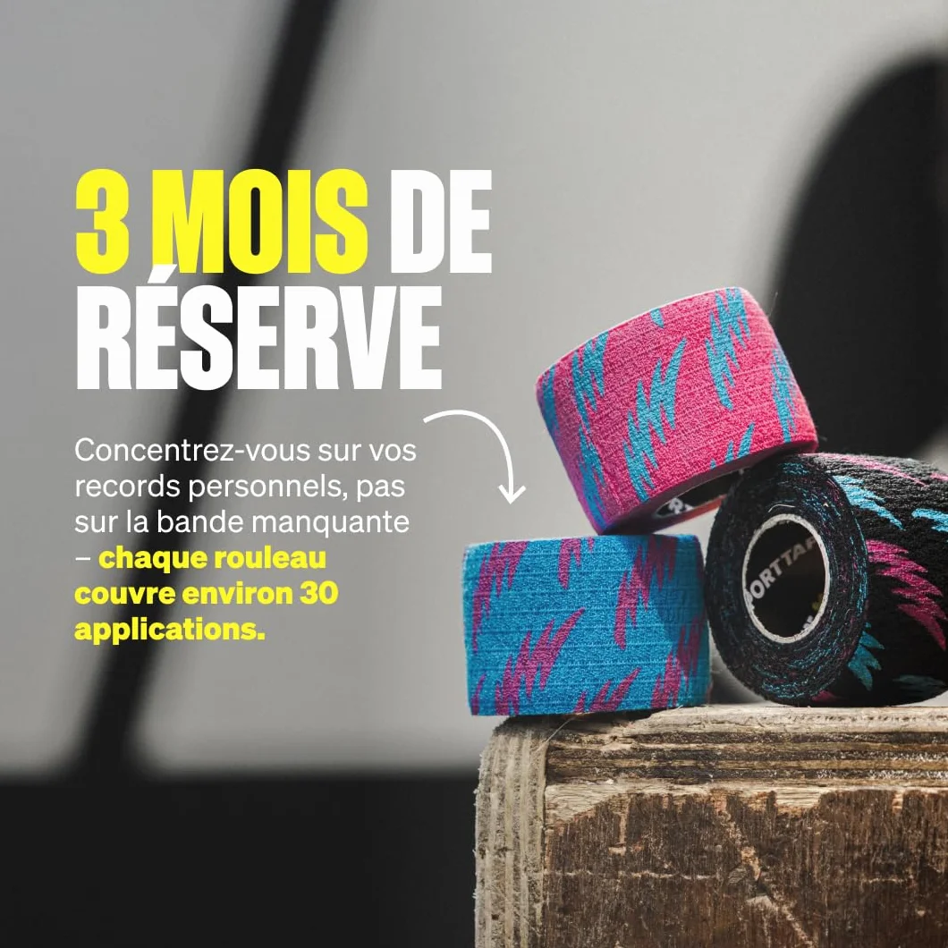 SPORTTAPE 3 rouleaux bande pouce haltérophilie | CrossFit, adhésif anti-transpirant | Facile à déchirer, prise forte | Pour grip crochet, OLY lifting, protection des doigts | 3,8 cm x 4,5 m