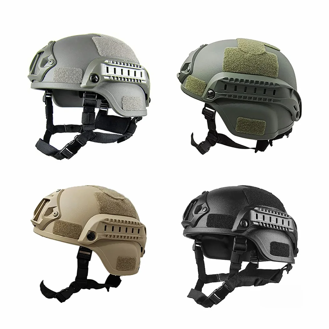Casque Airsoft rembourré réglable avec support NVG et rail latéral pour Airsoft Paintball Chasse Tir (Noir)