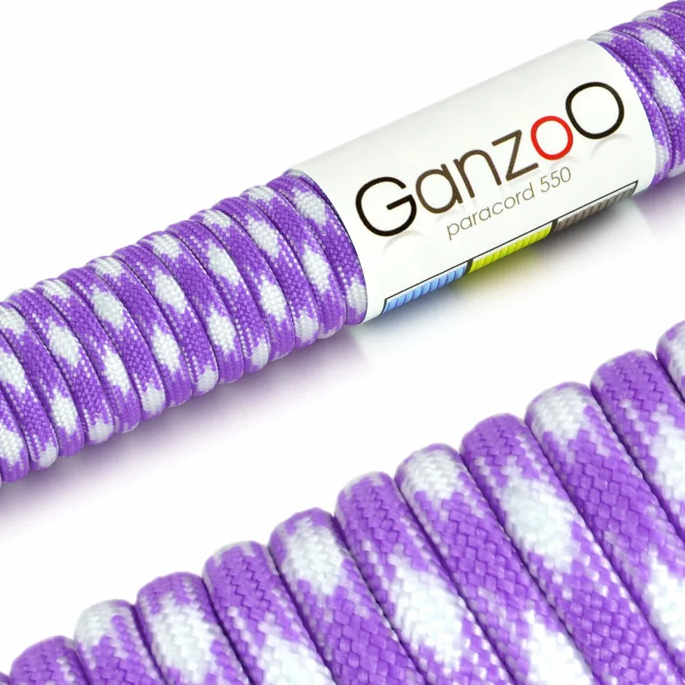 Corde Paracord 550 30m 4mm Nylon Polyester 7 brins Charge 250kg 550lbs Violet Blanc