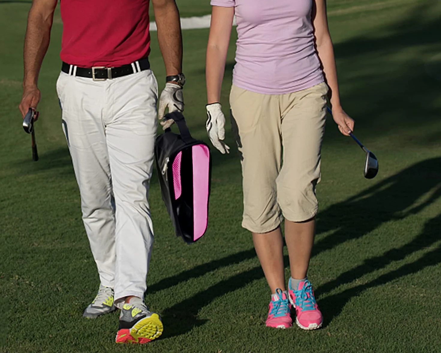 Sac à chaussures de golf homme/femme avec ventilation, sac de transport zippé rose clair