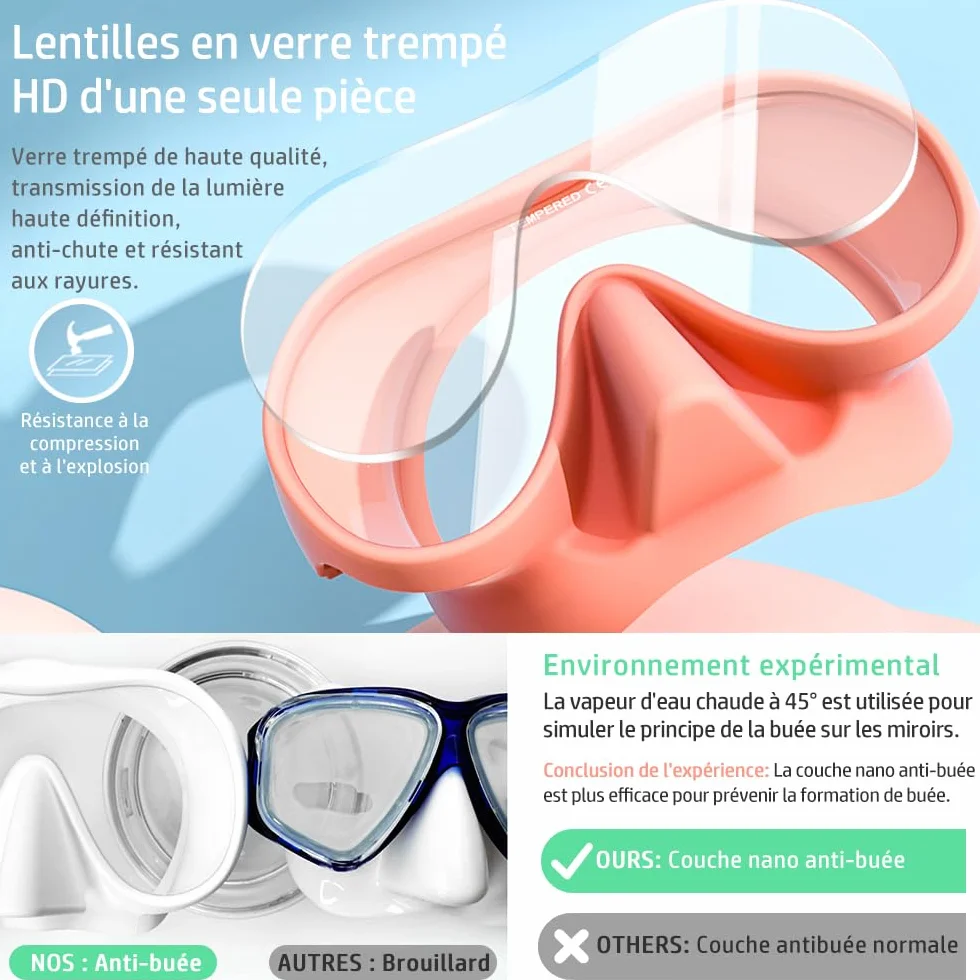 Masque Plongée Adulte, Masque de Plongee avec Tuba, Macaron Masque Snorkeling, Lunettes Plongée Pnoramiques 180°, Masque Tuba Anti-Fuite Anti-buée, Diving Mask en Verre trempé