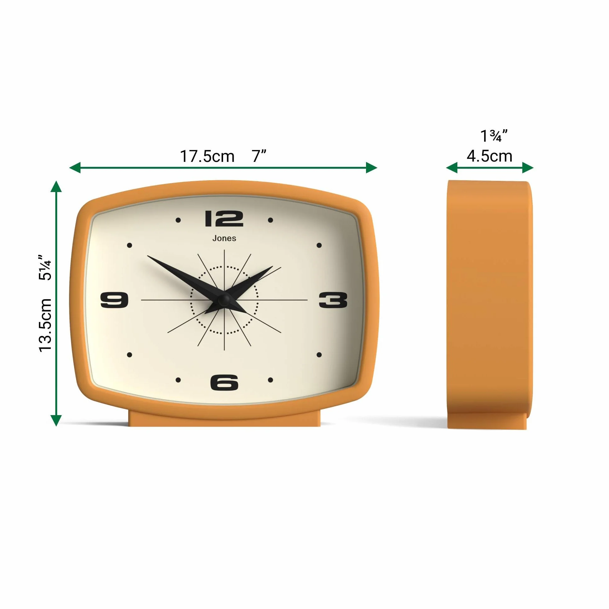 JONES CLOCKS® Horloge de Bureau Rétro Rectangulaire Jaune Moutarde Style Milieu du Siècle