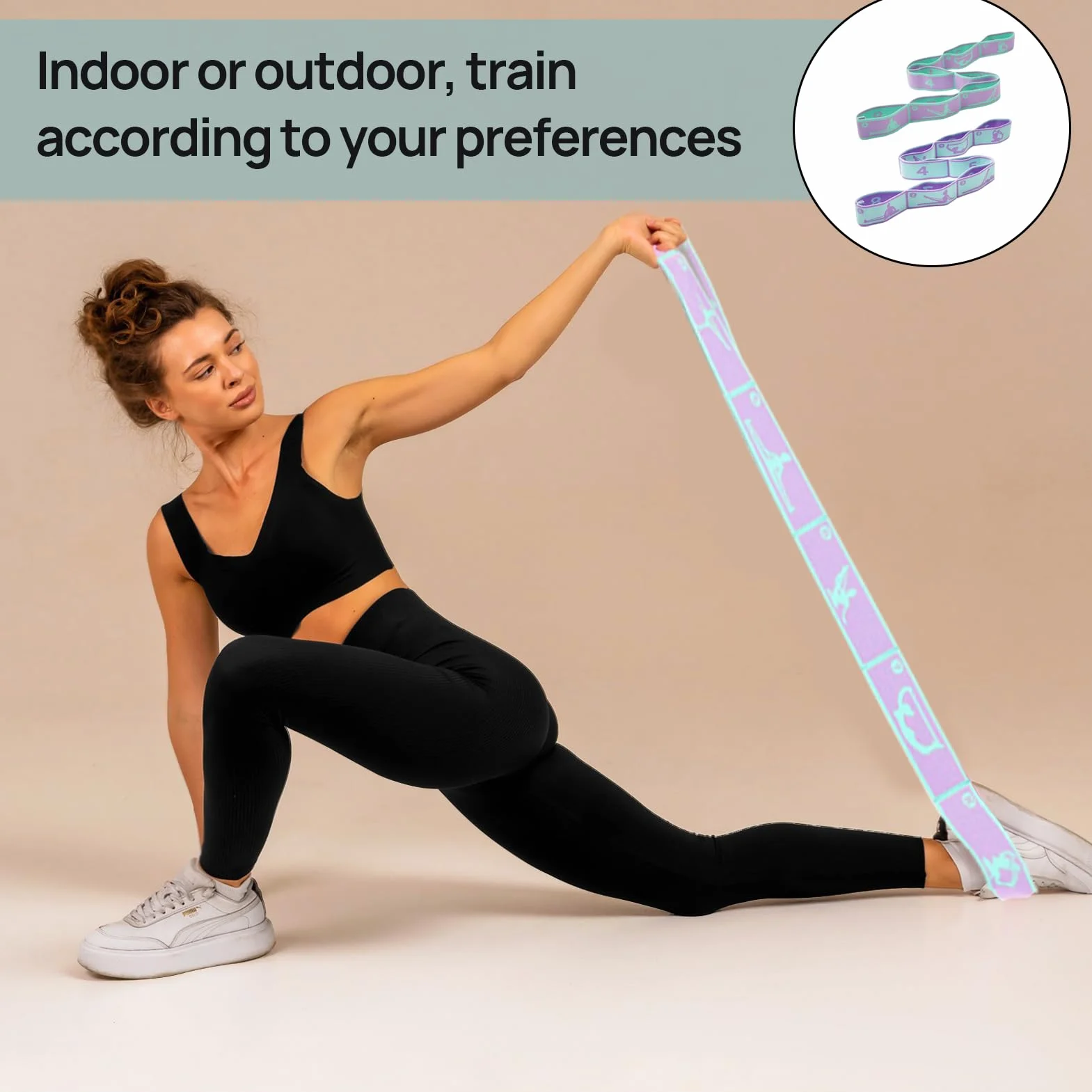 Lot de 2 Bandes de résistance à 8 Boucles, Sangle de Yoga, pour des étirements et Un entraînement de Yoga efficaces, Bande de Fitness, Bande d'étirement et Bande d'exercice en Un, idéales pour Les