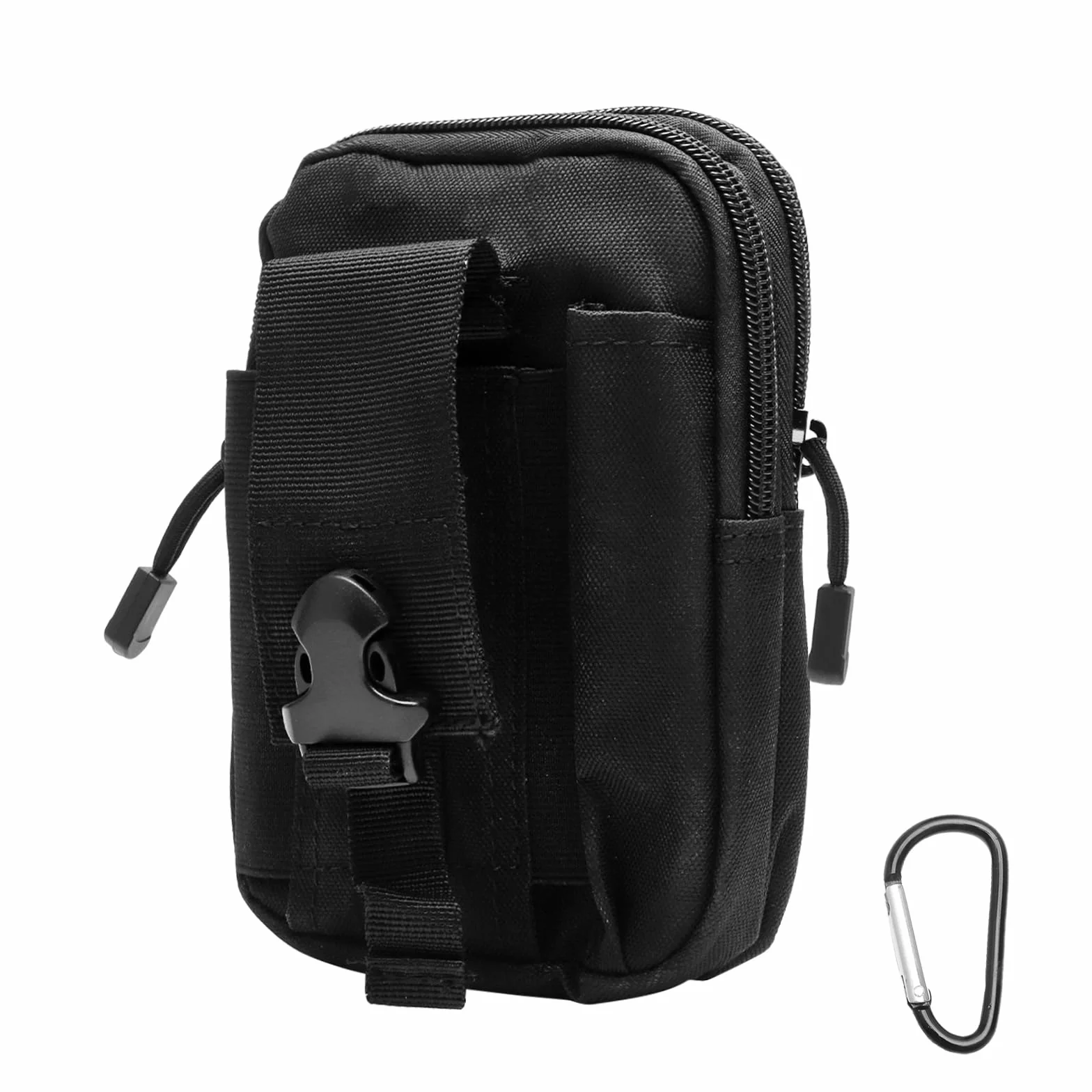 Sacoche Ceinture Tactique Homme avec 1 Mousqueton, Sacoche Ceinture Militaire Noire en Nylon Imperméable, Pochette Ceintures Tactique Étanche pour Outdoor, Travail, Voyage, Randonnée, Vélo