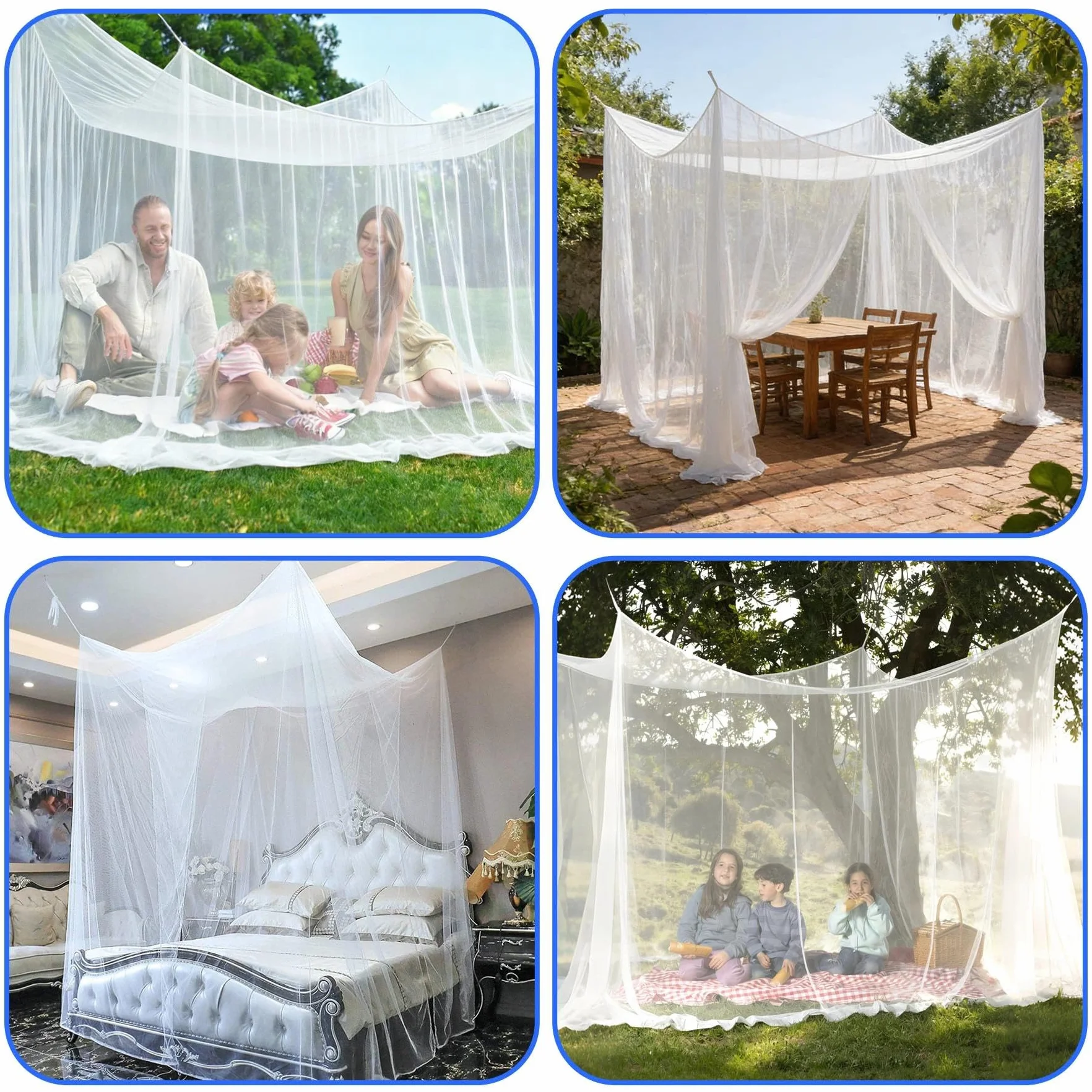 Moustiquaire 300 x 300 x 250 cm, pour gazebo, jardin, terrasse, camping, lit, 220 mailles fines avec 1 porte, blanc