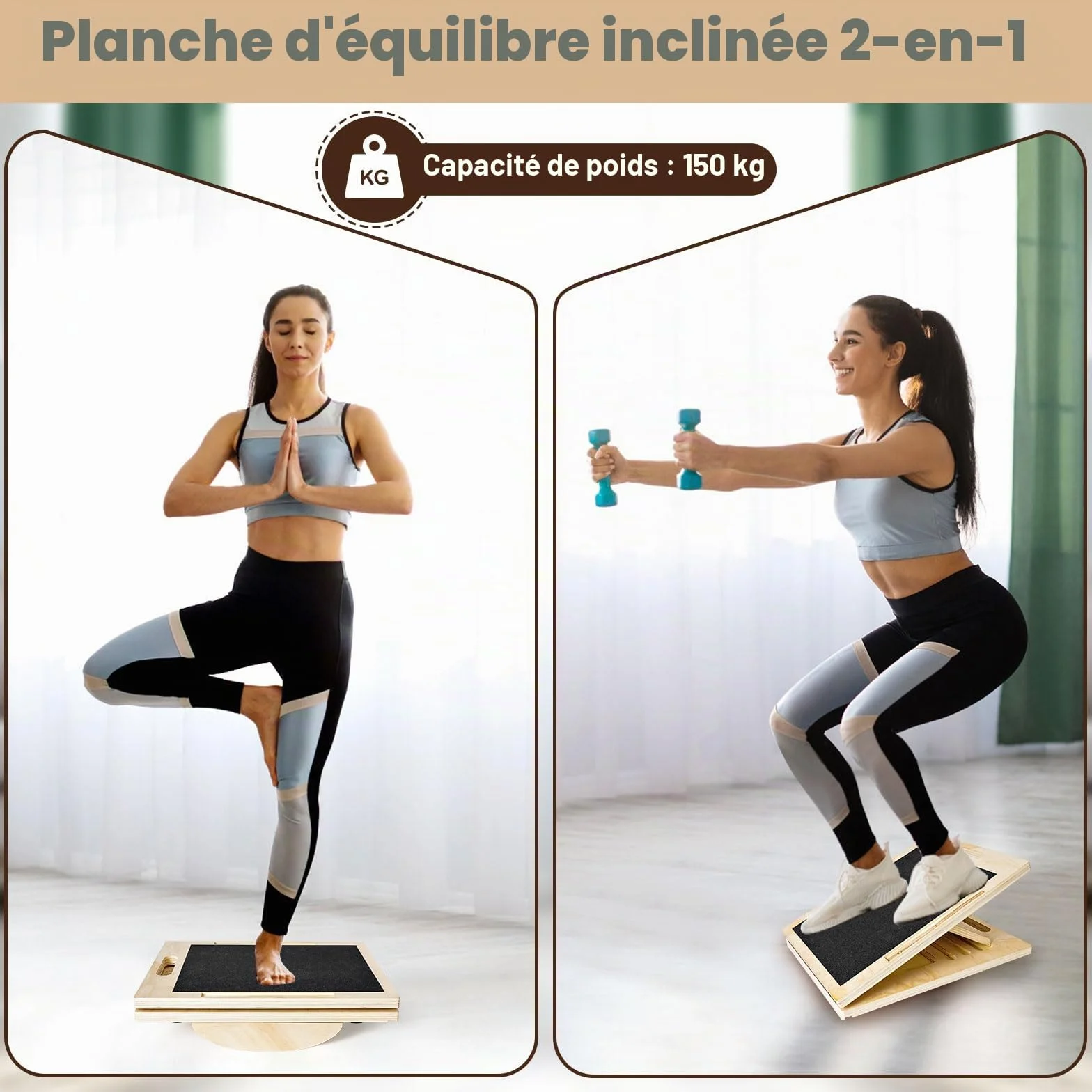 Planche D'équilibre et Planche Inclinée en Bois, Balance Board Antidérapante, Réglable Slant Board de Remise avec 5 Angles D'inclinaison, pour Les Squats, L'étirement Musculaire et L'équilibre
