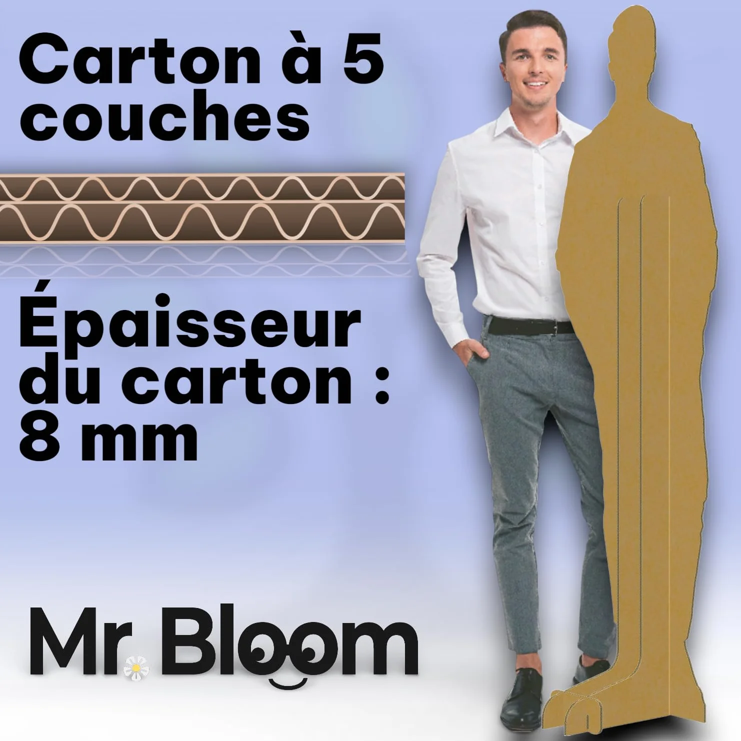 Mr. Bloom Silhouette Carton Grandeur Nature Personnalisable Figurine en Carton Fabriqué dans l'UE