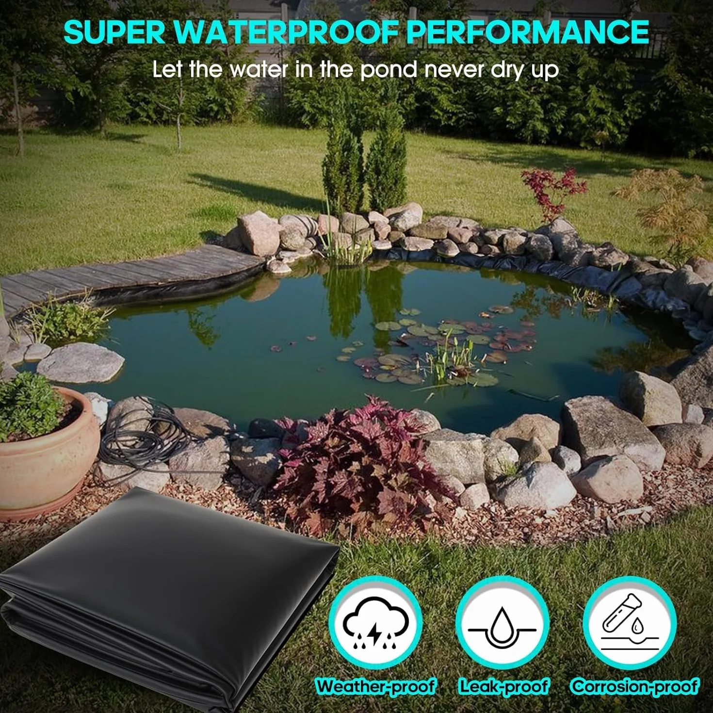 MIKIICOCO Revêtement de bassin 3 x 3 m imperméable flexible membrane préformée