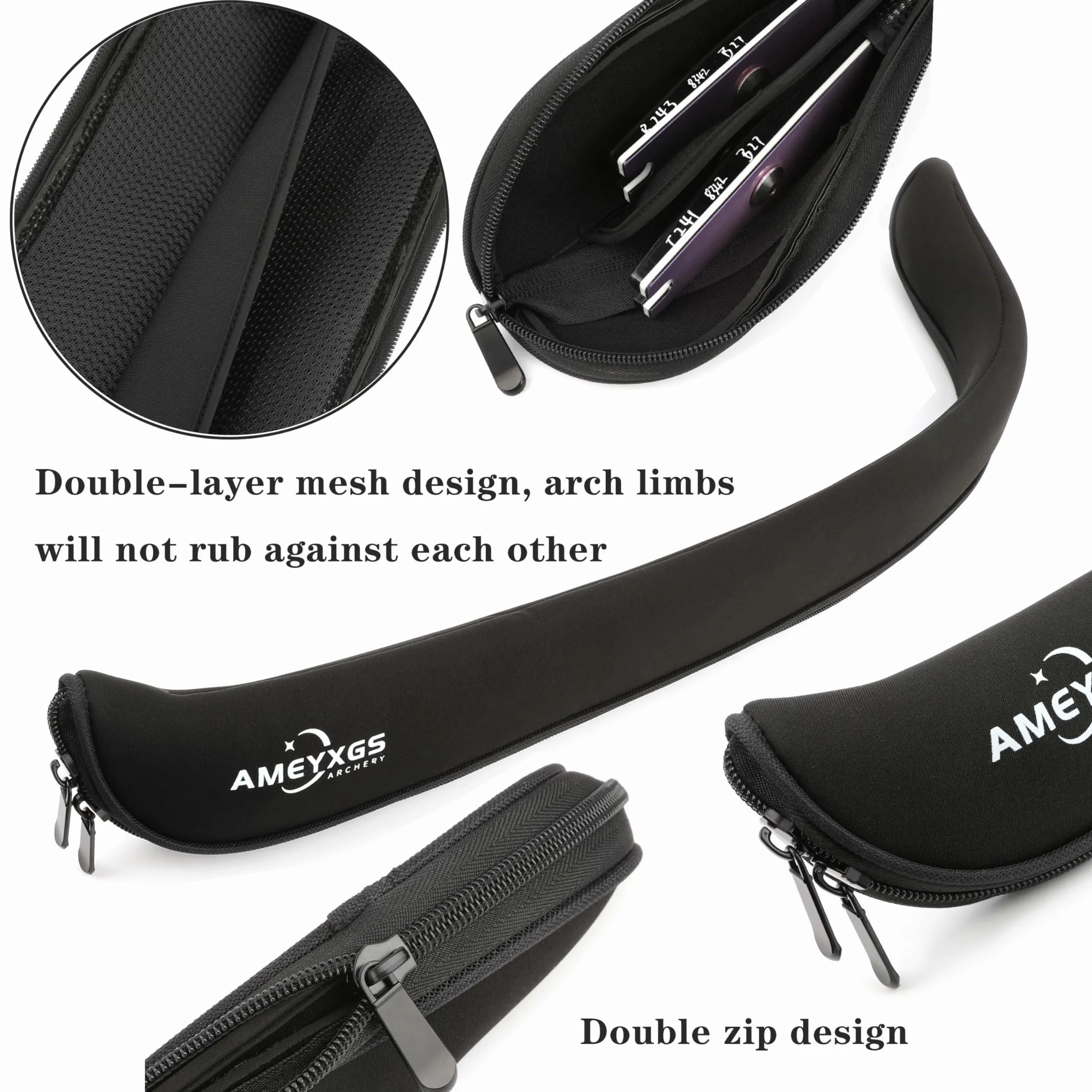 Etui pour Branches d'arc Recurve en Tissu Noir Sac de Rangement pour Branches d'arc Pochette protectrice légère pour Accessoires de tir à l'arc