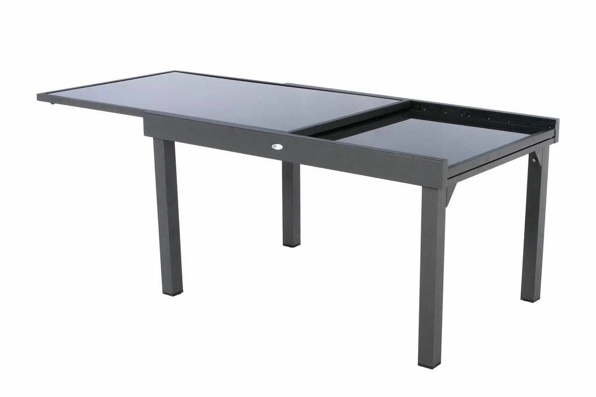 Hespéride Table de Jardin Extensible Piazza Gris Graphite 10 Places Aluminium Antirouille Verre Trempé
