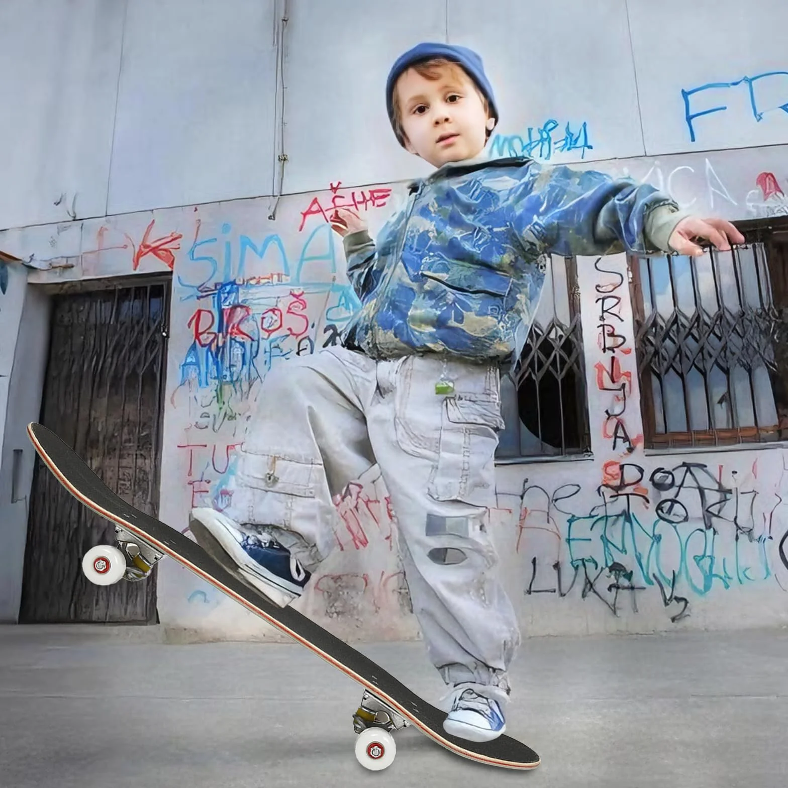 Skateboard pour enfants, complet de qualité supérieure pour débutants à partir d'années, enfants et adolescents, en 7 couches d'érable, avec bande antidérapante, axes et roues en uréthane, roulements