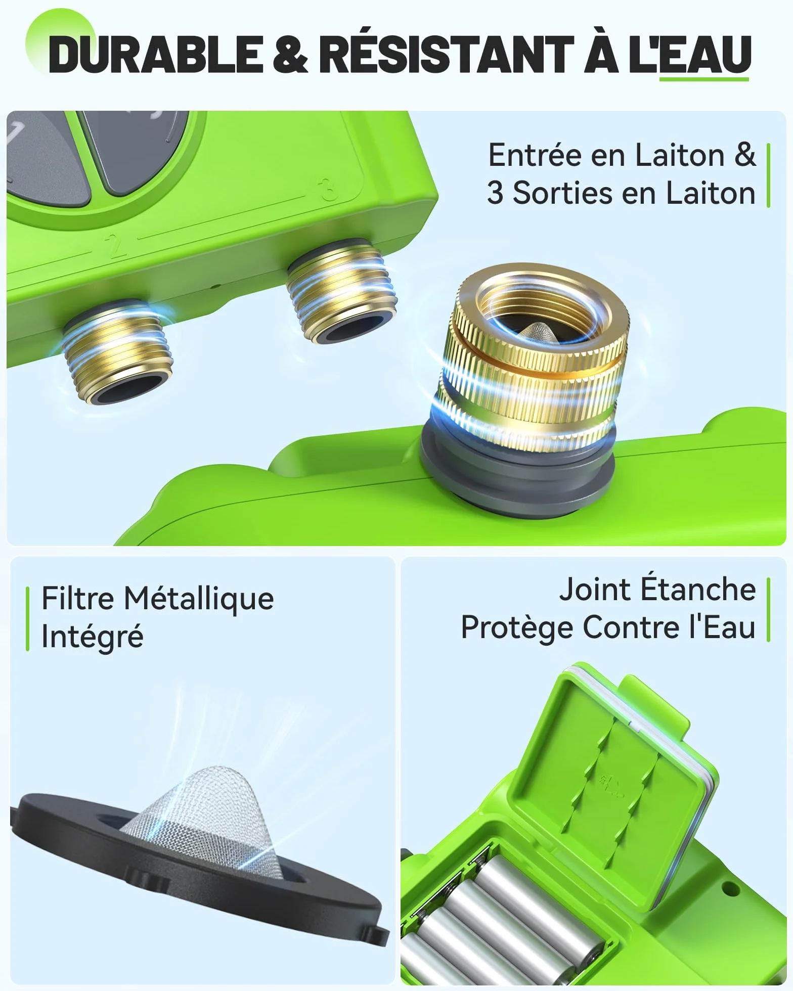 RAINPOINT Programmateur Arrosage WiFi 3 Zones sans Hub, Connecté, Entrée en Laiton, Contrôle App et Vocal, Retard Pluie Automatique