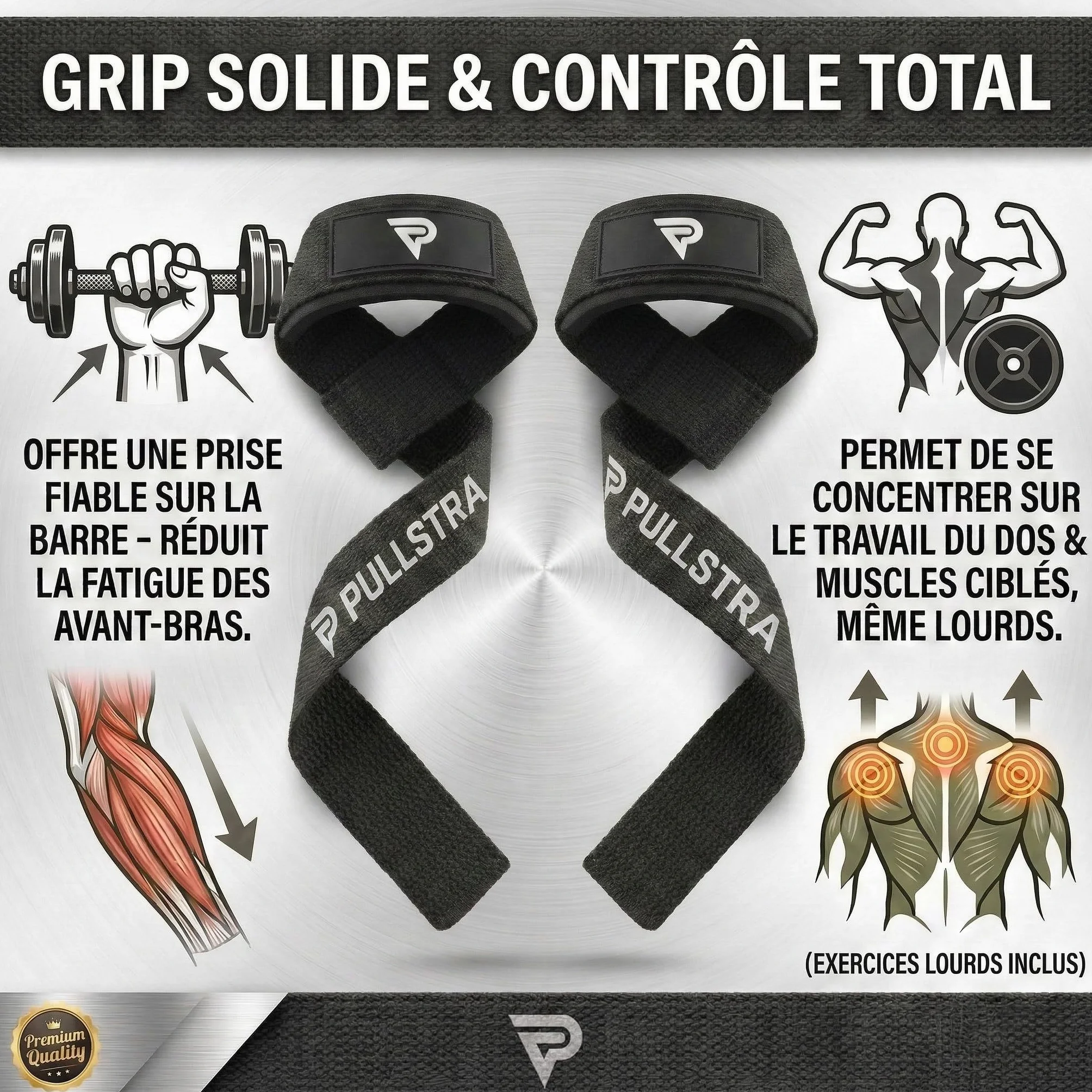 Sangles de Tirage Musculation – Straps Résistants en Nylon pour Musculation, Crossfit & Fitness – Grip Renforcé pour Tirage, Dos et Charges Lourdes – Accessoire Sport Homme & Femme