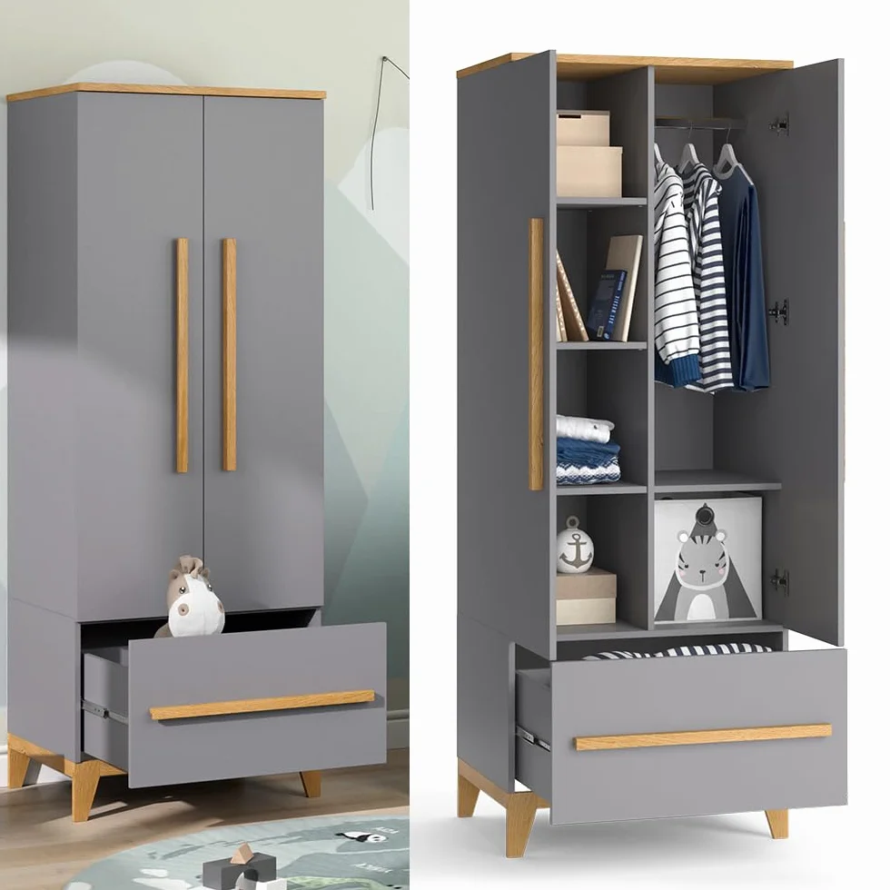 VitaliSpa Armoire pour Enfants Malia Gris 70x186.8cm Rangement Vêtements