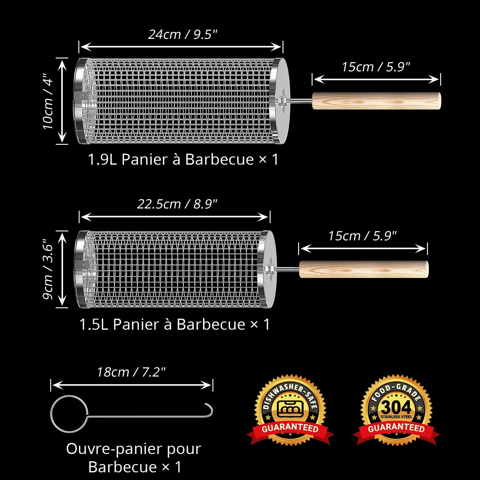 Panier à Barbecue Roulant en Acier Inoxydable 304, Poignée Détachable, Gigogne, Accessoires Grille à Légumes