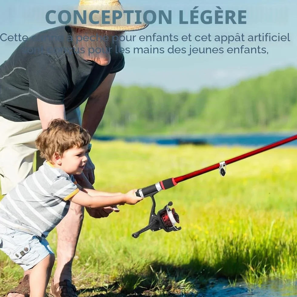 Kit de Canne à Pêche Télescopique, 1,8M Canne a Peche Enfant, Ensemble de Pêche Complet avec Moulinet, Leurres et Sac de Transport, pour Débutants Garçons, Filles, Jeunes