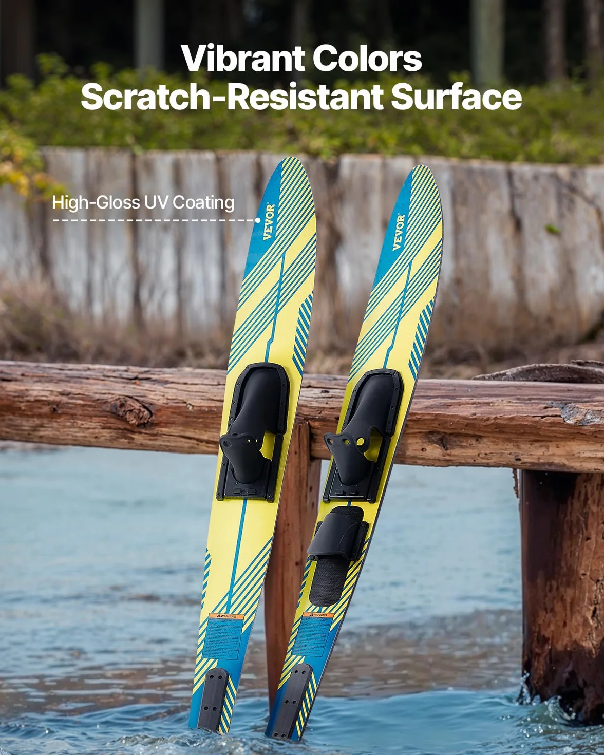 VEVOR Combo Skis Nautiques 170,2 cm, Matériels de Ski Nautique pour Adultes avec Fixations Réglables X-9 en Fer à Cheval et Plaque d'orteil Arrière Rembourrée, Revêtement UV Brillant, Sport sur l'eau
