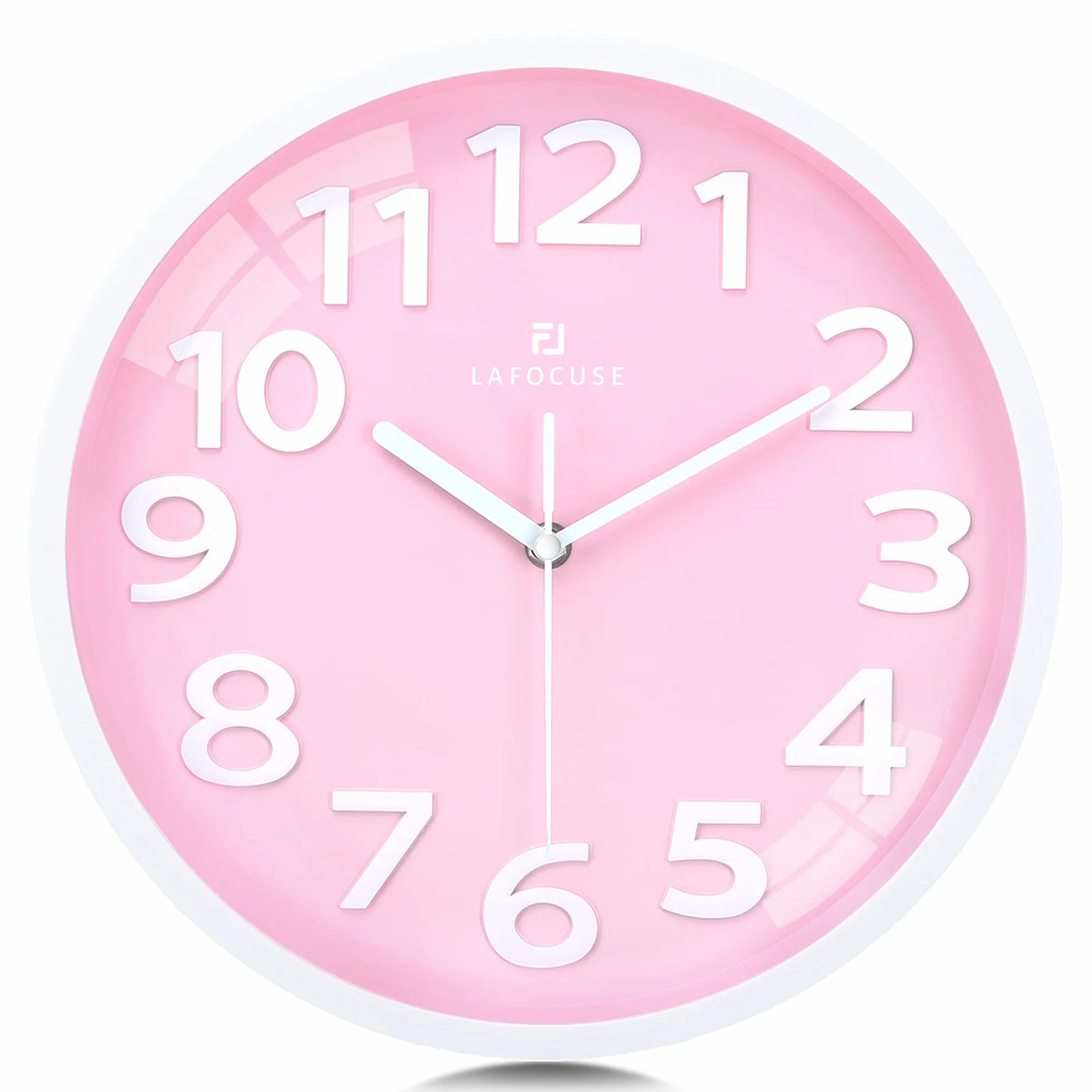 Lafocuse Horloge Murale Rose Fille 30cm Grande Chiffres 3D Silencieuse Pendule Murale Moderne