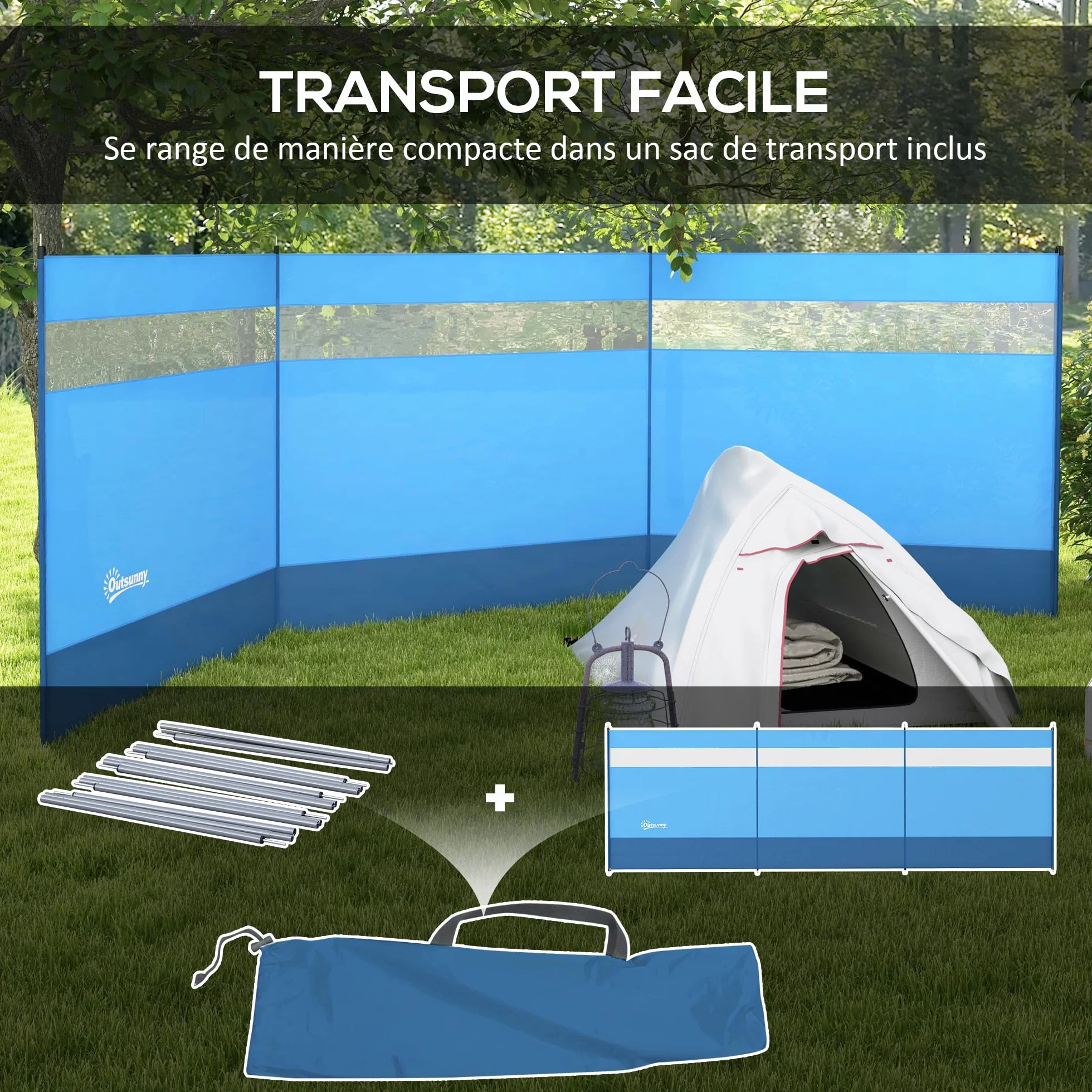 Outsunny Paravent de Camping Brise-Vent de Camping Portable Pliable avec Sac de Transport et poteaux en Acier
